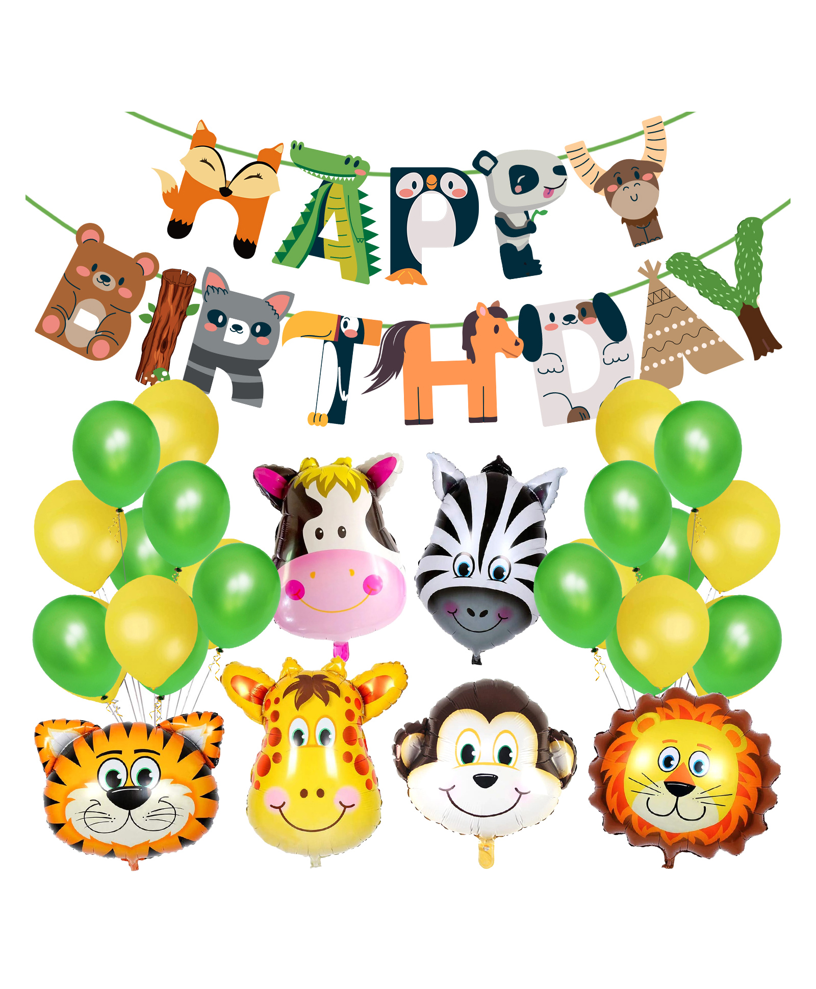 Zyozi Jungle Safari Happy Birthday Decoration Kids,Animal Birthday Decoration, Green - Pack of 32-picture-20