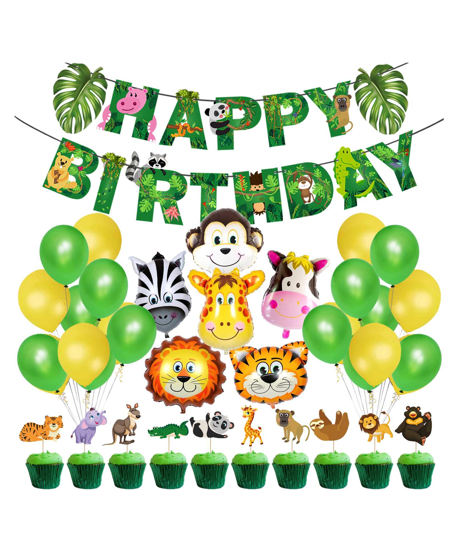Zyozi Jungle Safari Happy Birthday Decoration Kids,Animal Birthday Decoration, Green - Pack of 37-picture-18