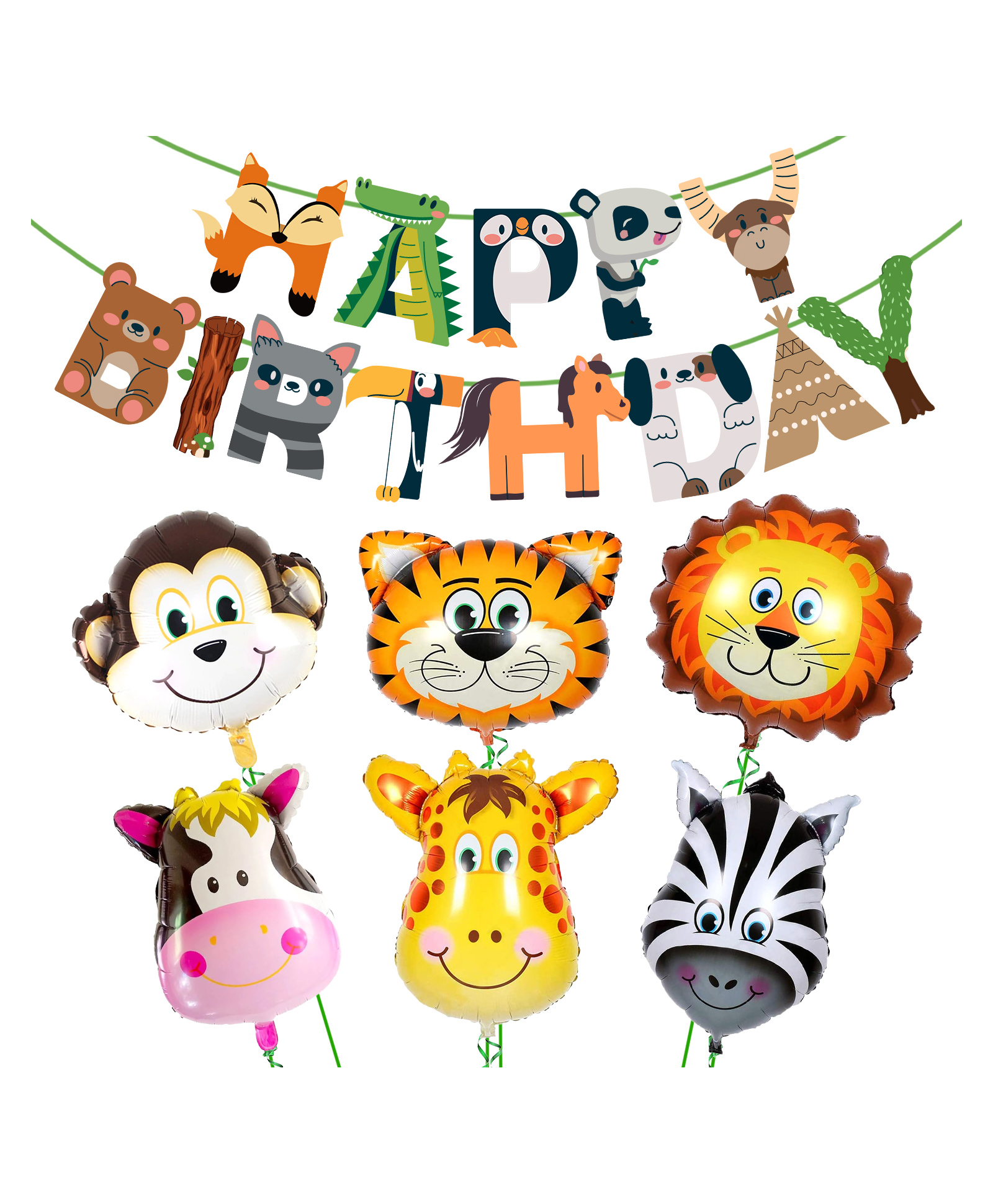 Zyozi Jungle Safari Happy Birthday Decoration Kids,Animal Birthday Decoration, Green - Pack of 7-picture-16