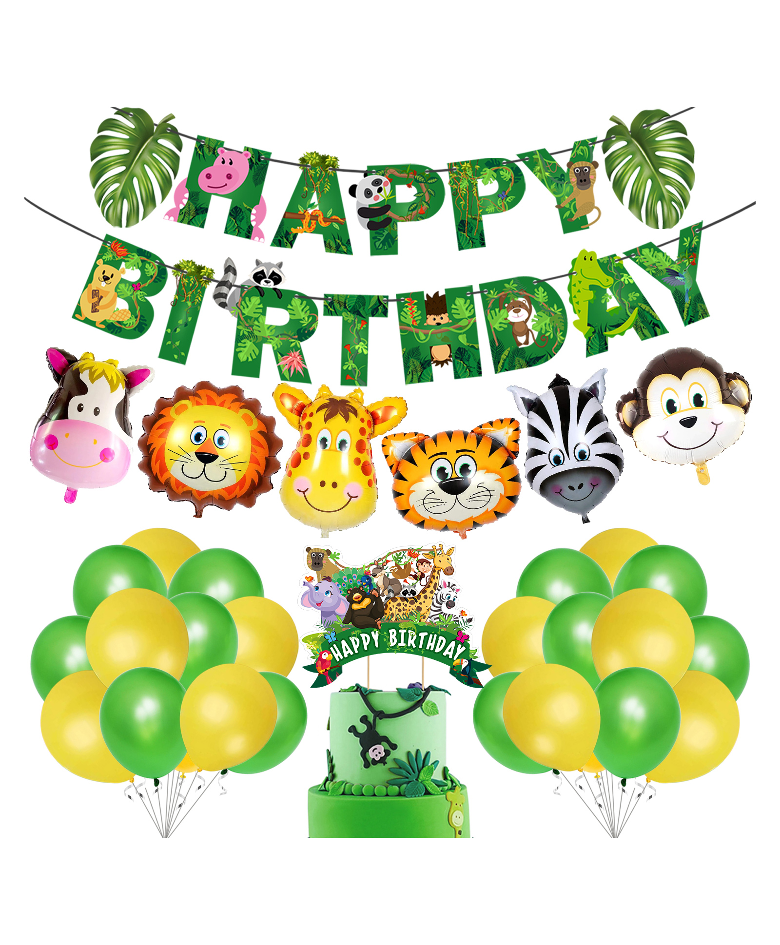 Zyozi Jungle Safari Happy Birthday Decoration Kids,Animal Birthday Decoration, Green - Pack of 28-picture-27