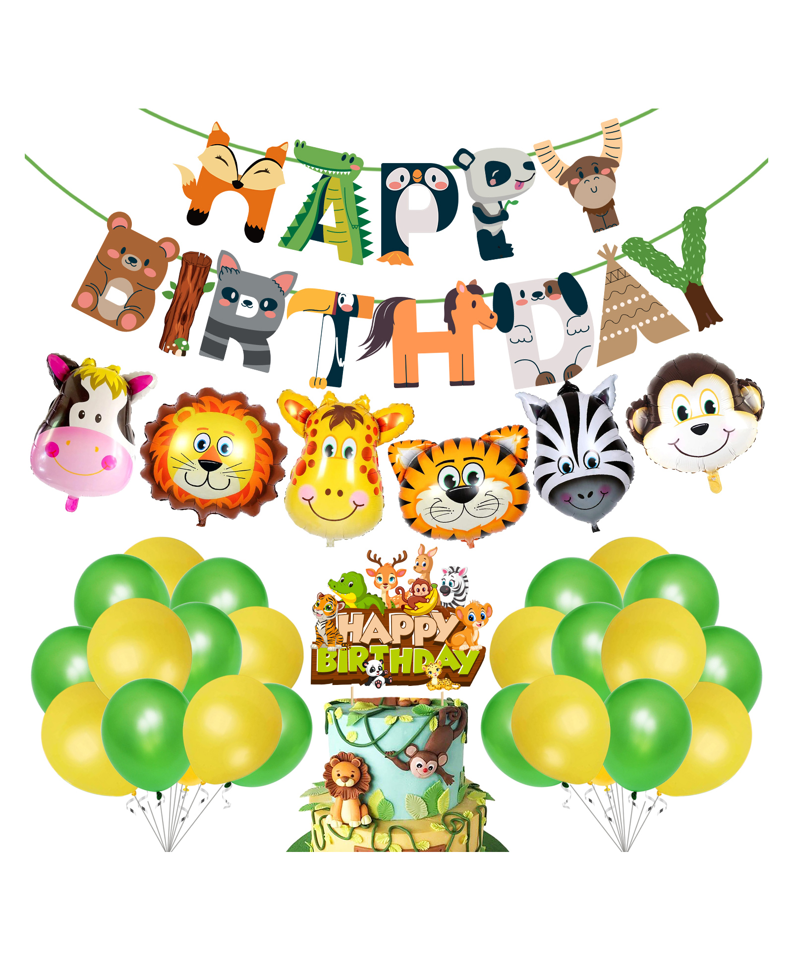 Zyozi Jungle Safari Happy Birthday Decoration Kids,Animal Birthday Decoration, Green - Pack of 28-picture-24