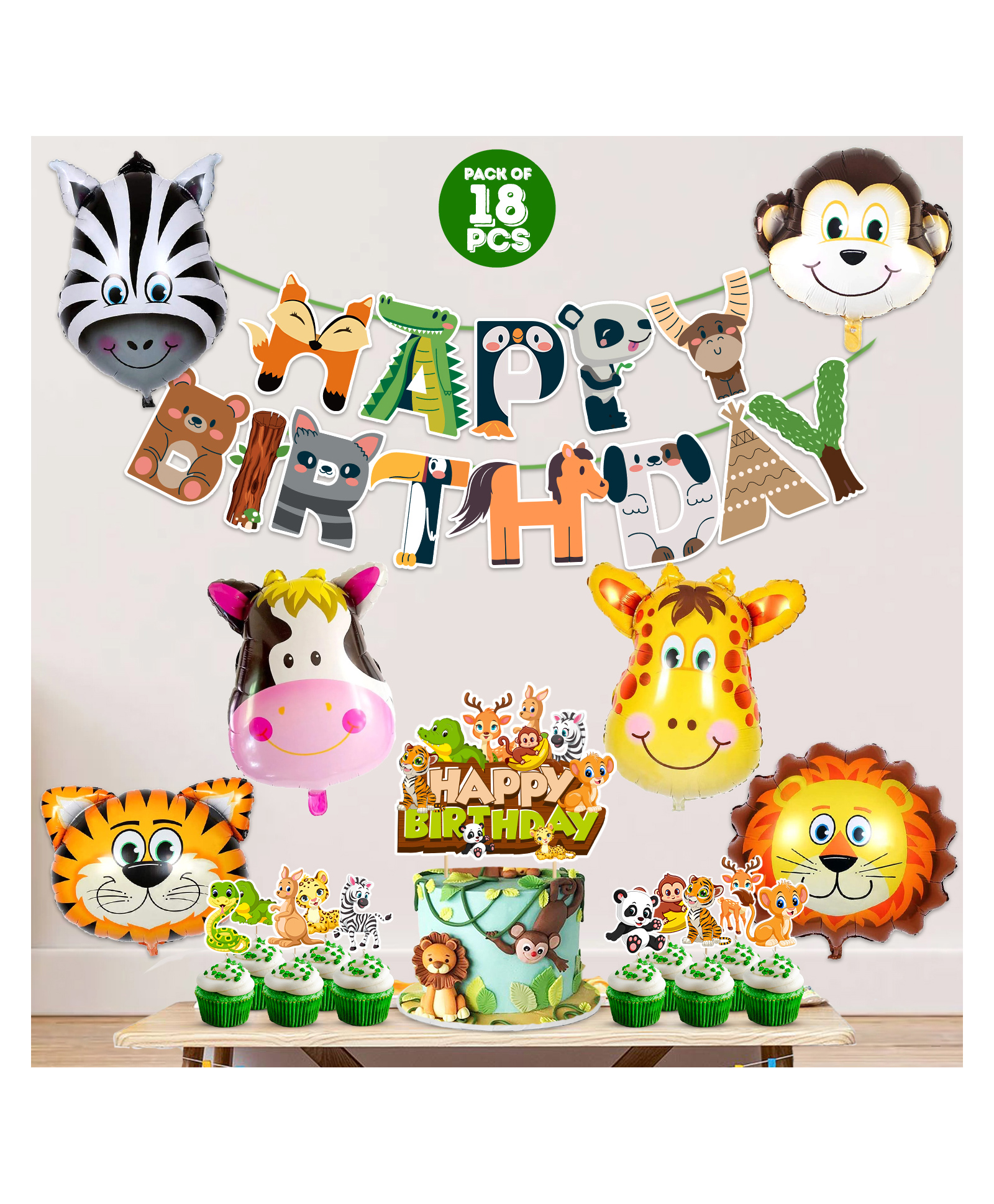 Zyozi Jungle Safari Happy Birthday Decoration Kids,Animal Birthday Decoration, Green - Pack of 18-picture-19
