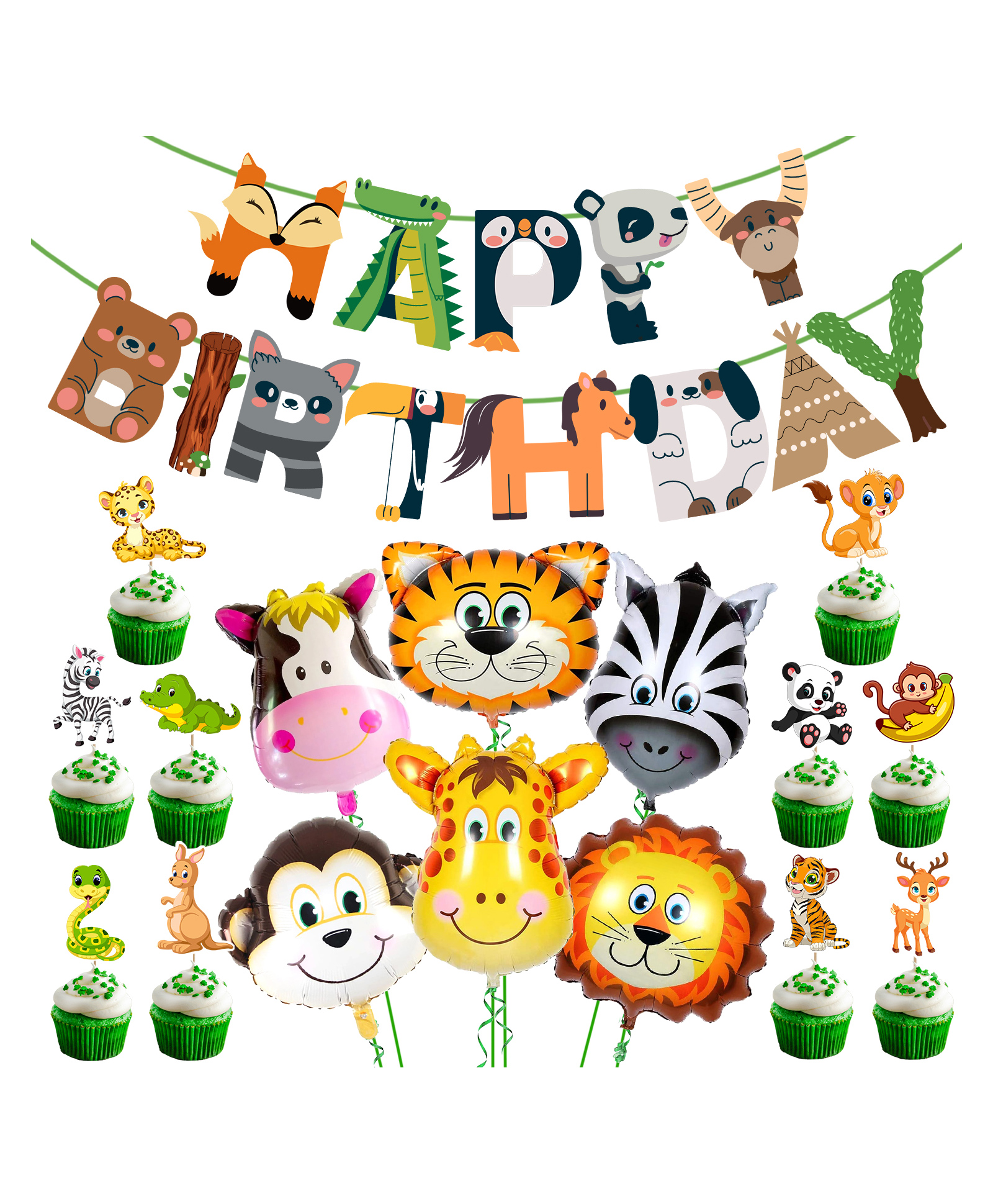 Zyozi Jungle Safari Happy Birthday Decoration Kids,Animal Birthday Decoration, Green - Pack of 17-picture-22