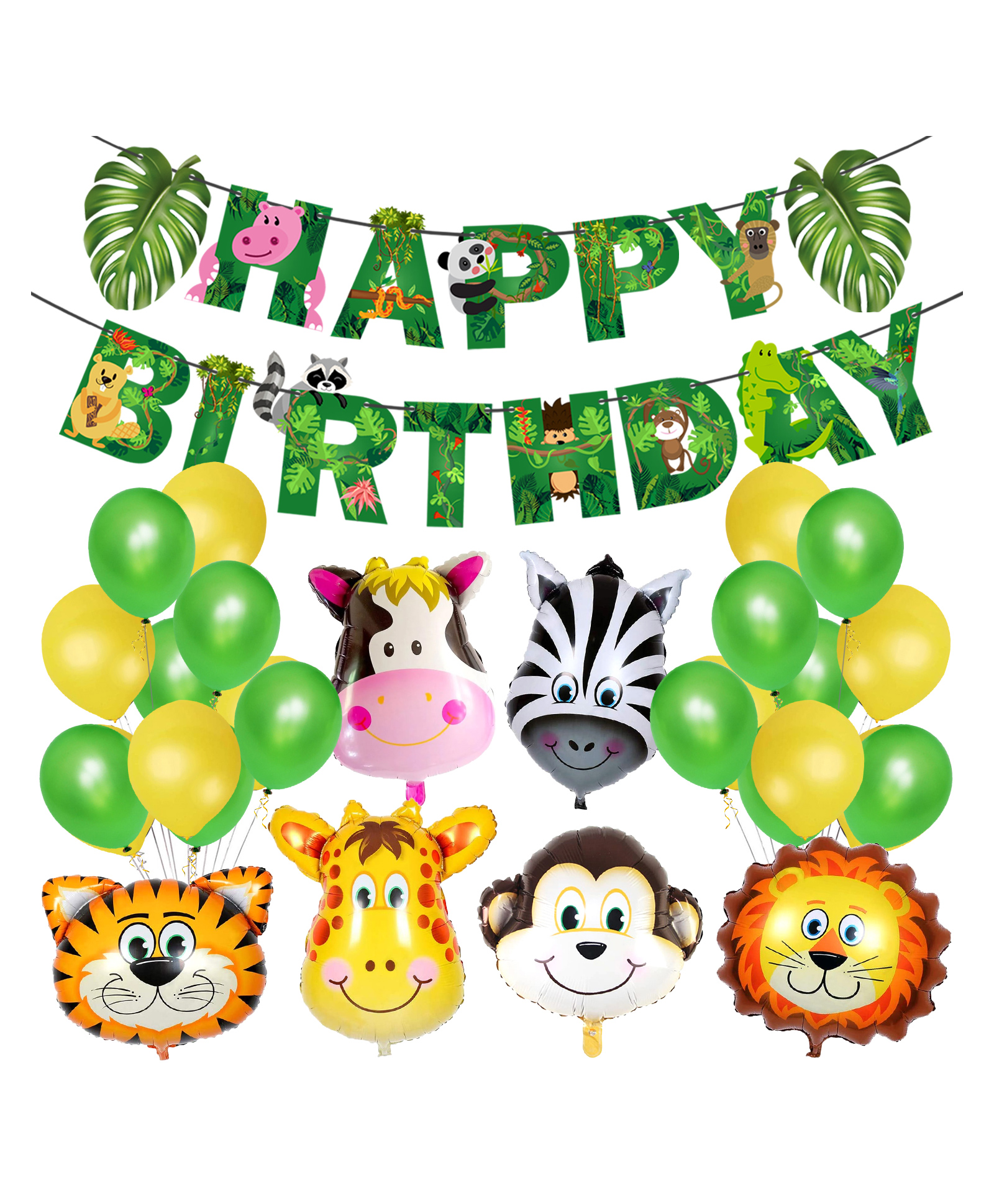 Zyozi Jungle Safari Happy Birthday Decoration Kids,Animal Birthday Decoration, Green - Pack of 27-picture-15