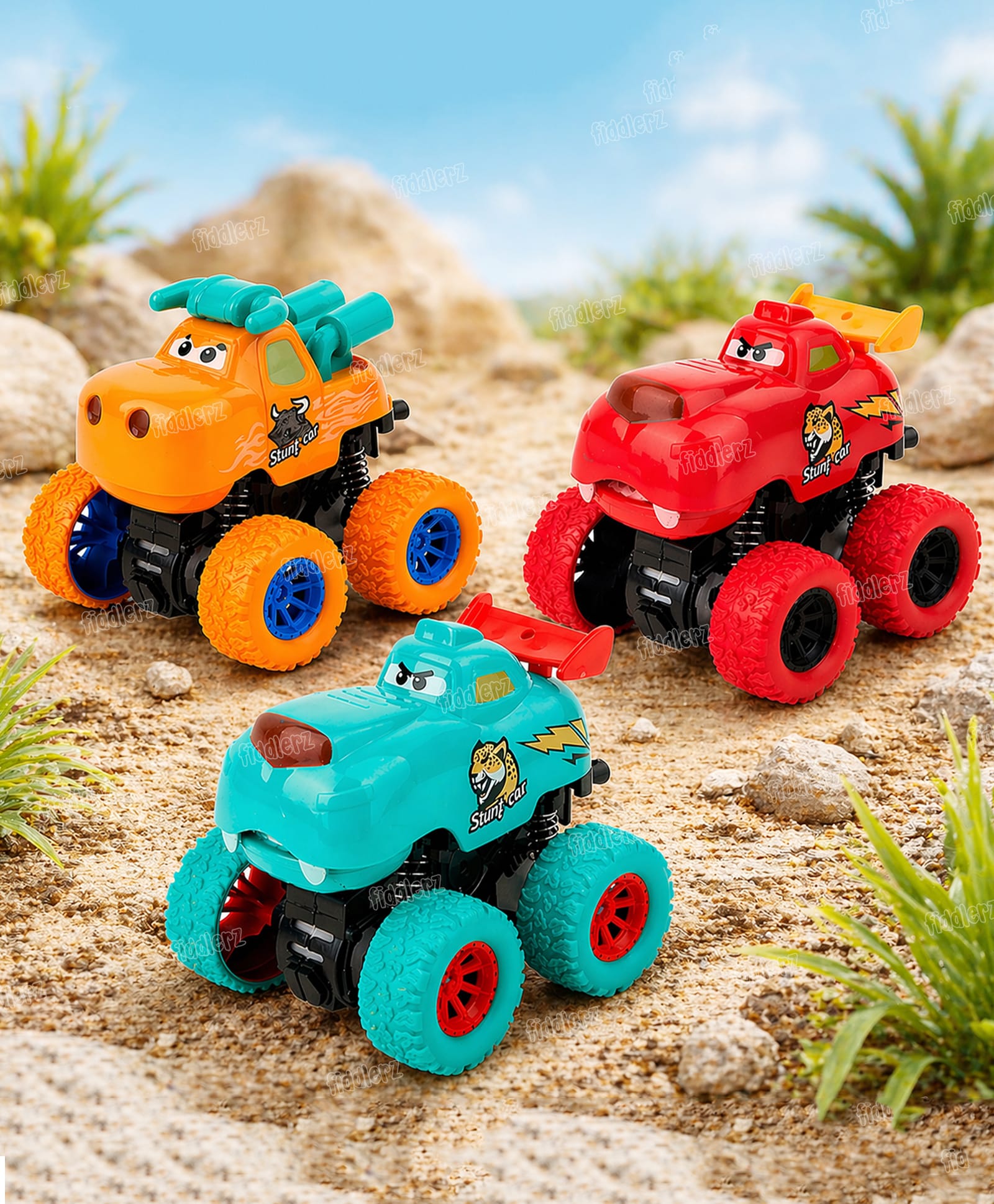 Fiddlerz Friction Car Toys For Kids Animal Stunt Car Toys Monster Truck Inertia Friction Powered Vehicles Toys (Pack of 3) (Multicolor)-image-38