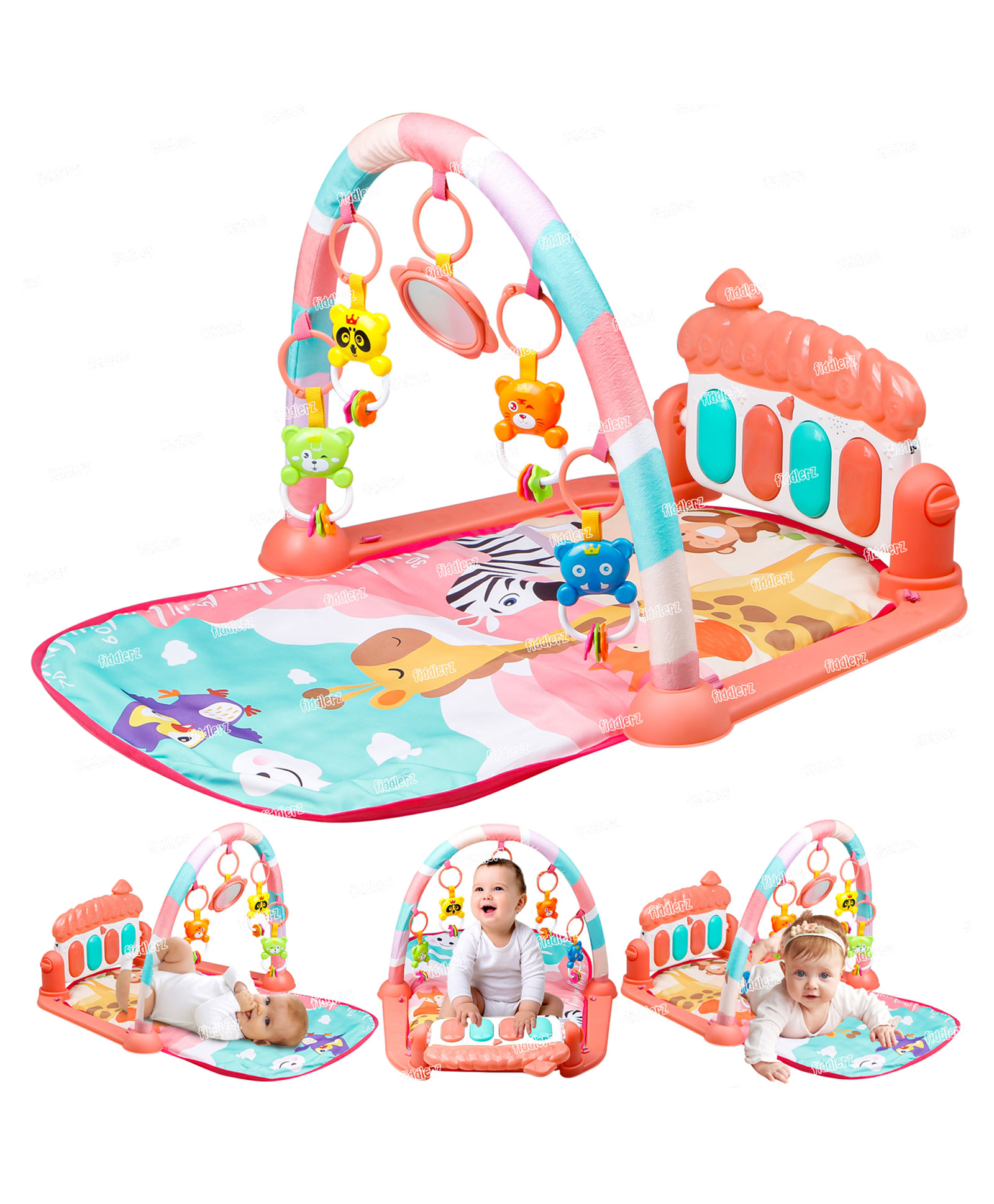 Fiddlerz Musical Piano Baby Play Gym Mat with Music and Lights - Pink-image-20