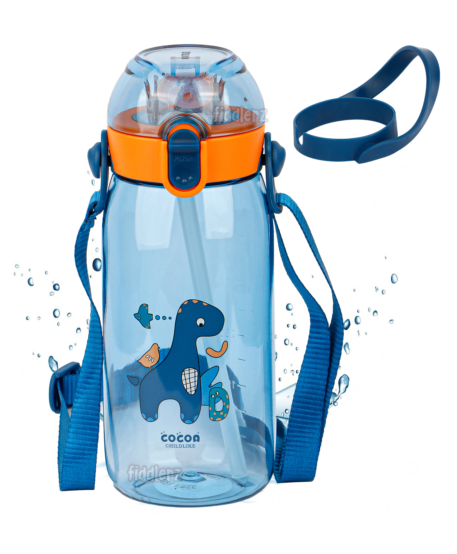 Fiddlerz Kids Water Bottle With Straw Spill Proof Straw Valve Blue - 550 ml-image-43