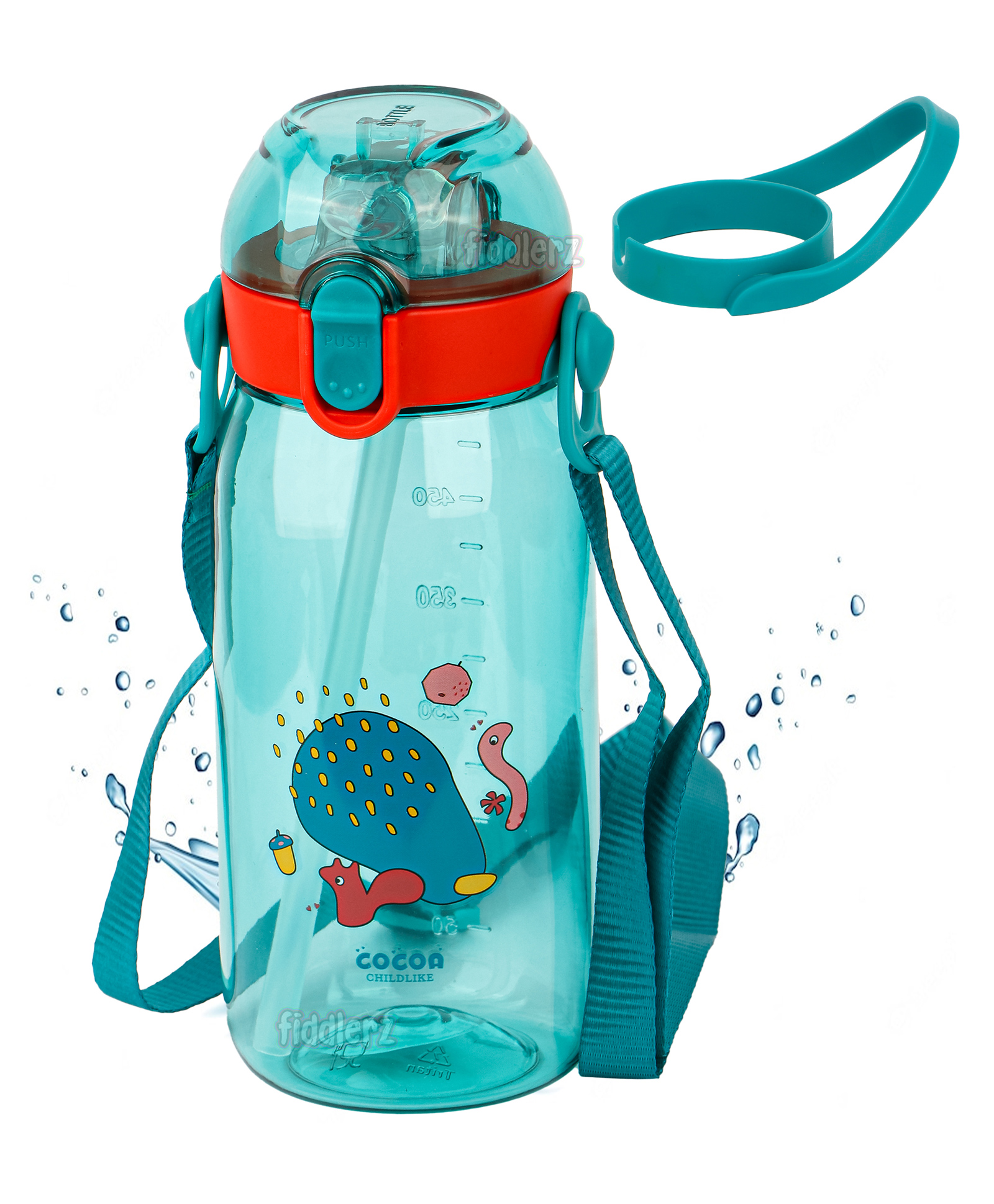 Fiddlerz Kids Water Bottle With Straw Spill Proof Straw Valve Green - 550 ml-image-36