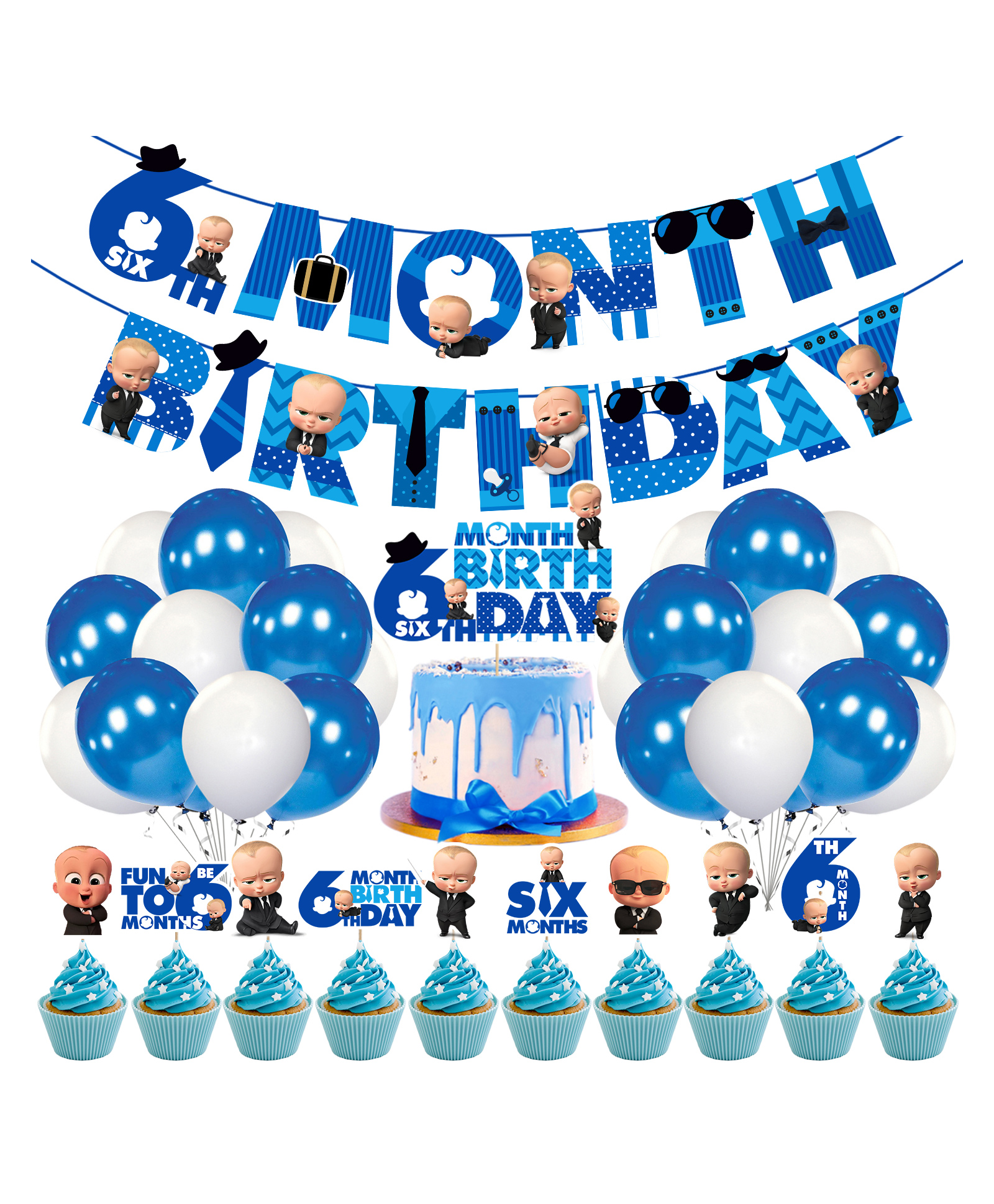 Zyozi Boss Baby 6th Month Birthday Decoration Items for Baby Boy, Blue - Pack of 37-picture-48