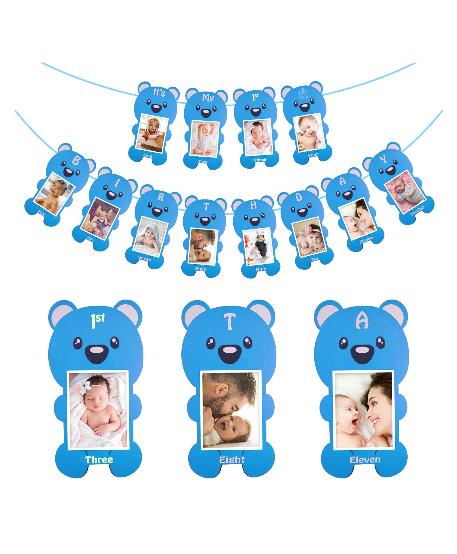 Zyozi Its My First Birthday Photo Banner Teddy Bear,Photo Banner New Born to 12 Months ,Blue - Length 129 cm-image-42