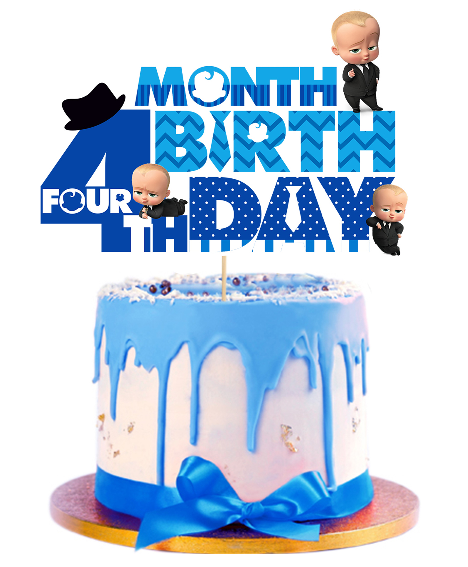 Zyozi Boss Baby 4th Month Birthday Cake Topper for Baby Boy Blue-image-13