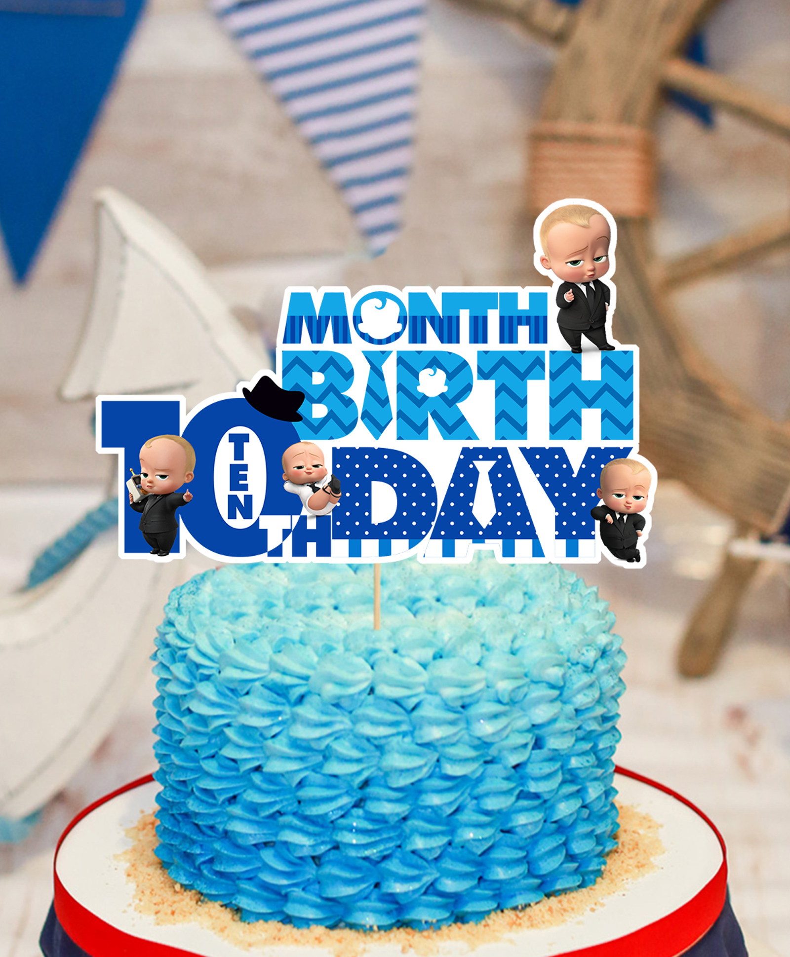 Zyozi Boss Baby 10th Month Birthday Cake Topper for Baby Boy Blue-image-42