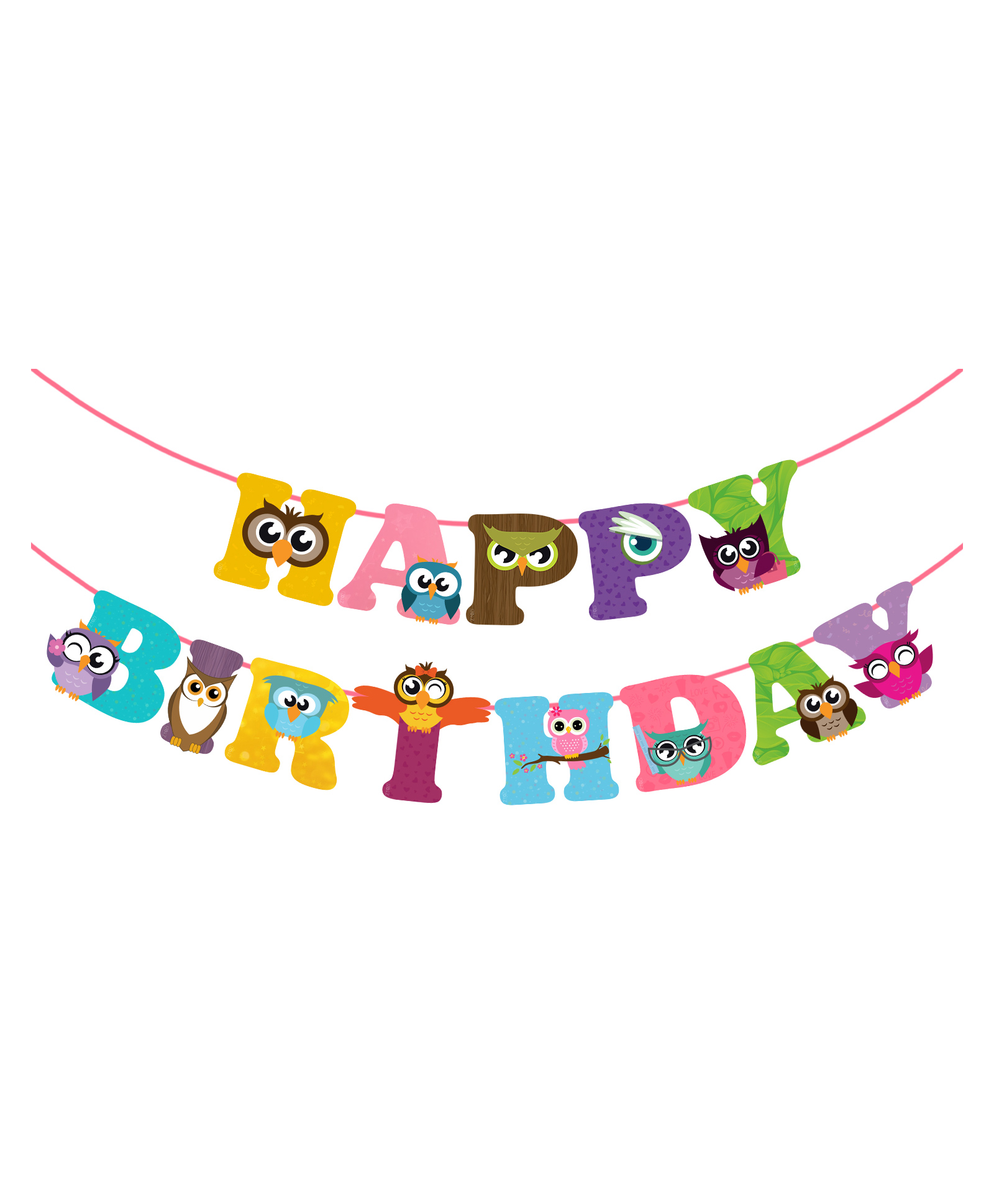 Zyozi Owl Birthday Banners Colorful Owl Happy Birthday Banners fo Birthday, Multicolour -Length  157 cm-picture-10