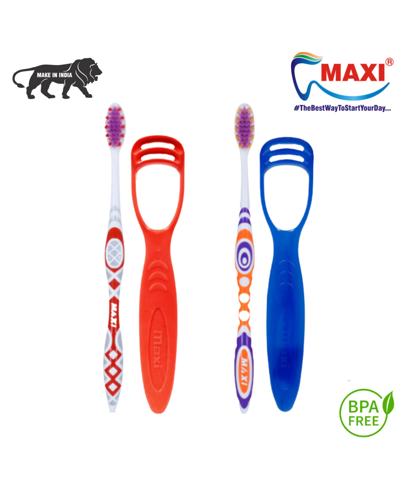 MAXI Style Toothbrush & Tongue Cleaner - Oral Hygiene Kit (Pack of 4) - Colour May Vary-image-46