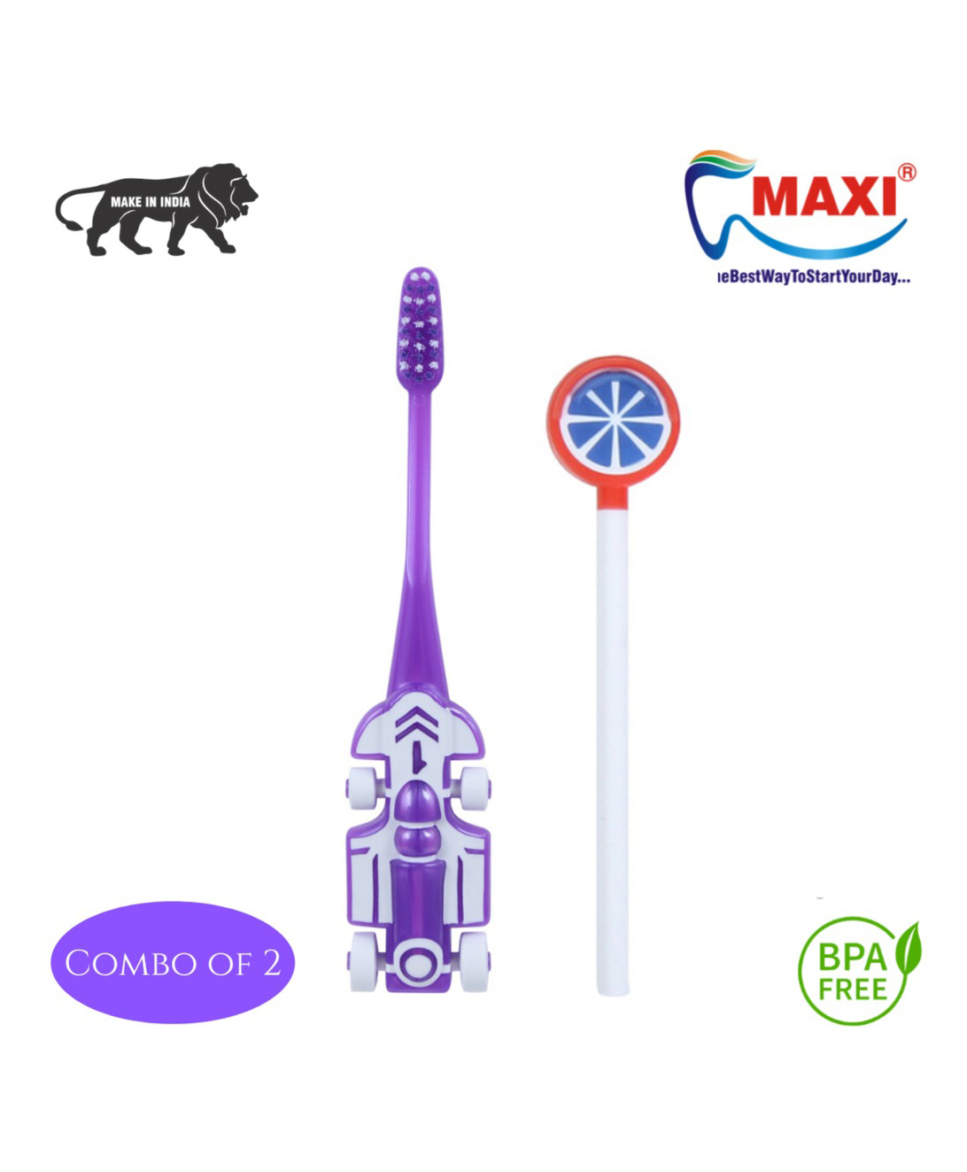 MAXI Oral Care Combo of 2-(1 Kids) Zoom Car Junior Toothbrush & (1 TC) Lollipop Tongue Cleaner Pack Of 2 - Colour May Vary-image-30