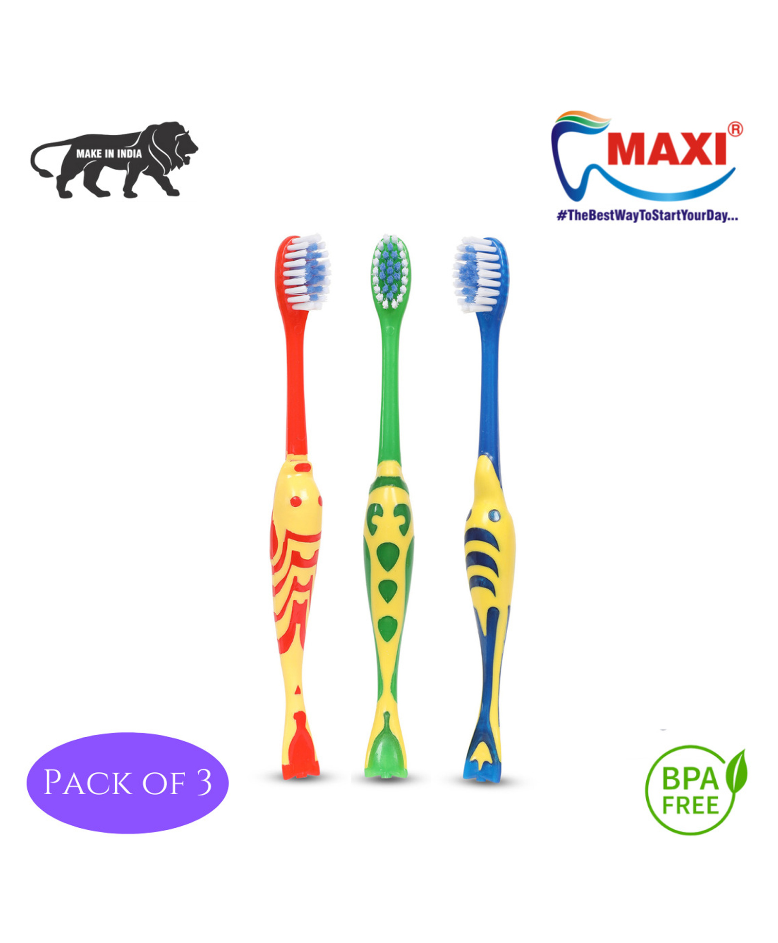 MAXI Goldie Junior Toothbrush (Pack of 3) - Colour May Vary-image-0