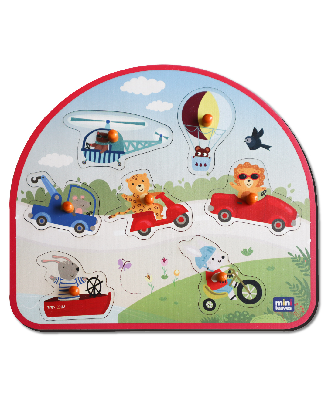 Mini Leaves Wooden Vehicles on the Go Knob & Peg Puzzle Multicolor - 7 Pieces-image-9