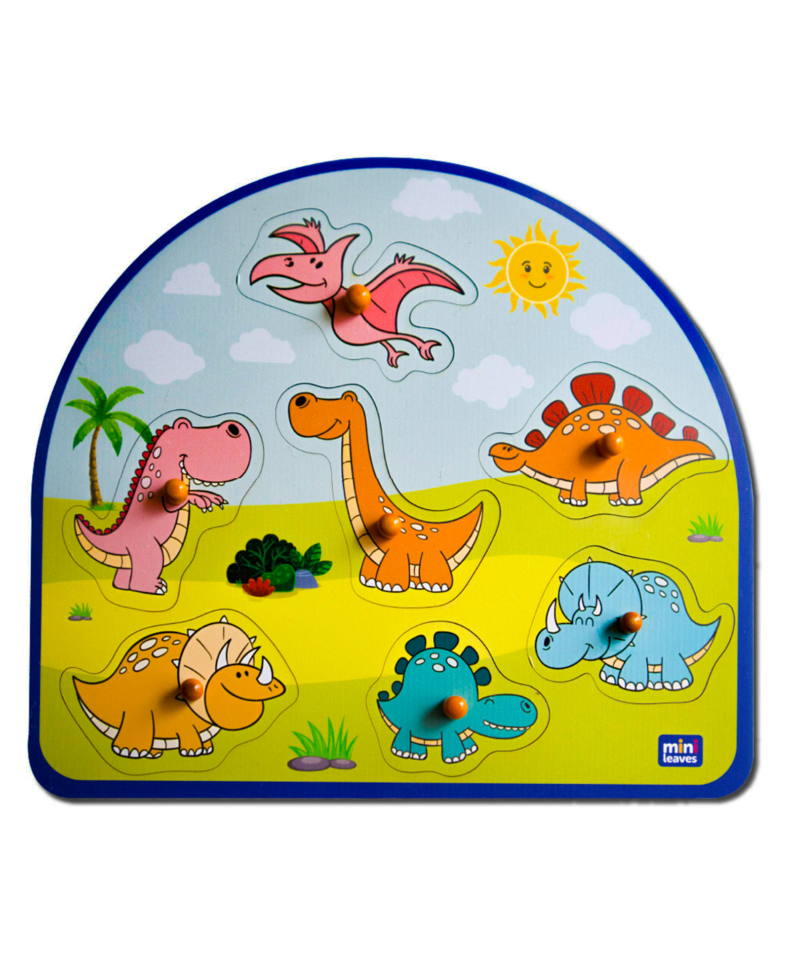 minileaves Mini Leaves Wooden Stomping Dinosaurs Knob & Peg Puzzle Multicolor- 7 Pieces-picture-46