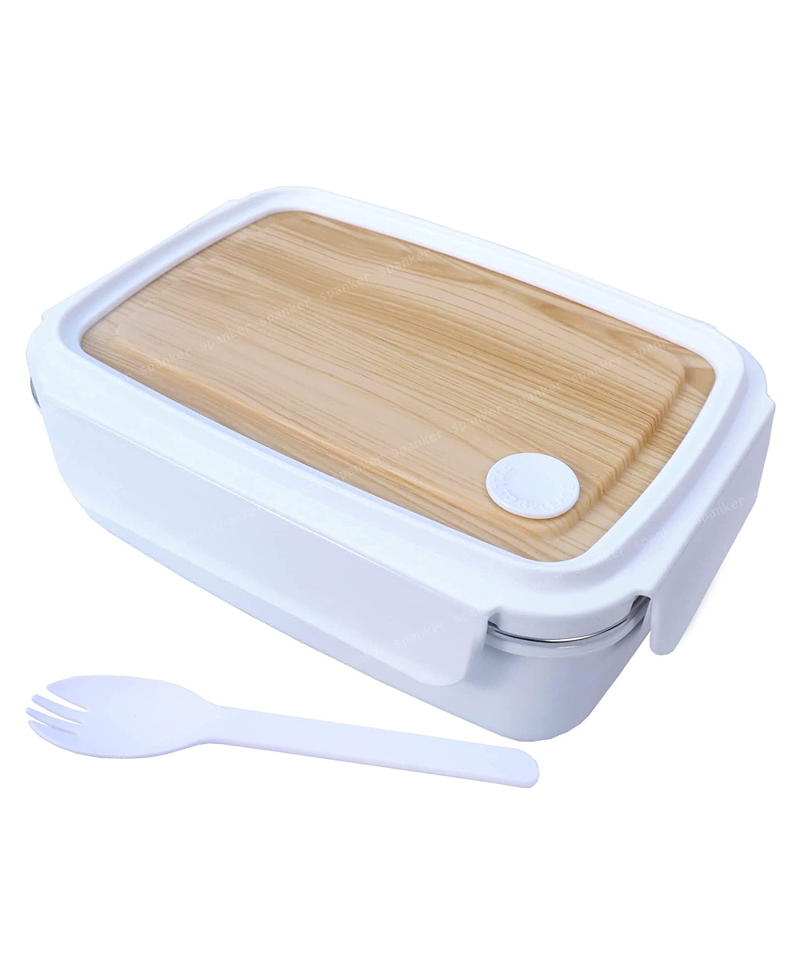 Spanker Wood Finish Lunch Box Thermal Stainless Steel Insulation Box Tableware Set Portable Tiffin Box Keep Food - White-picture-18