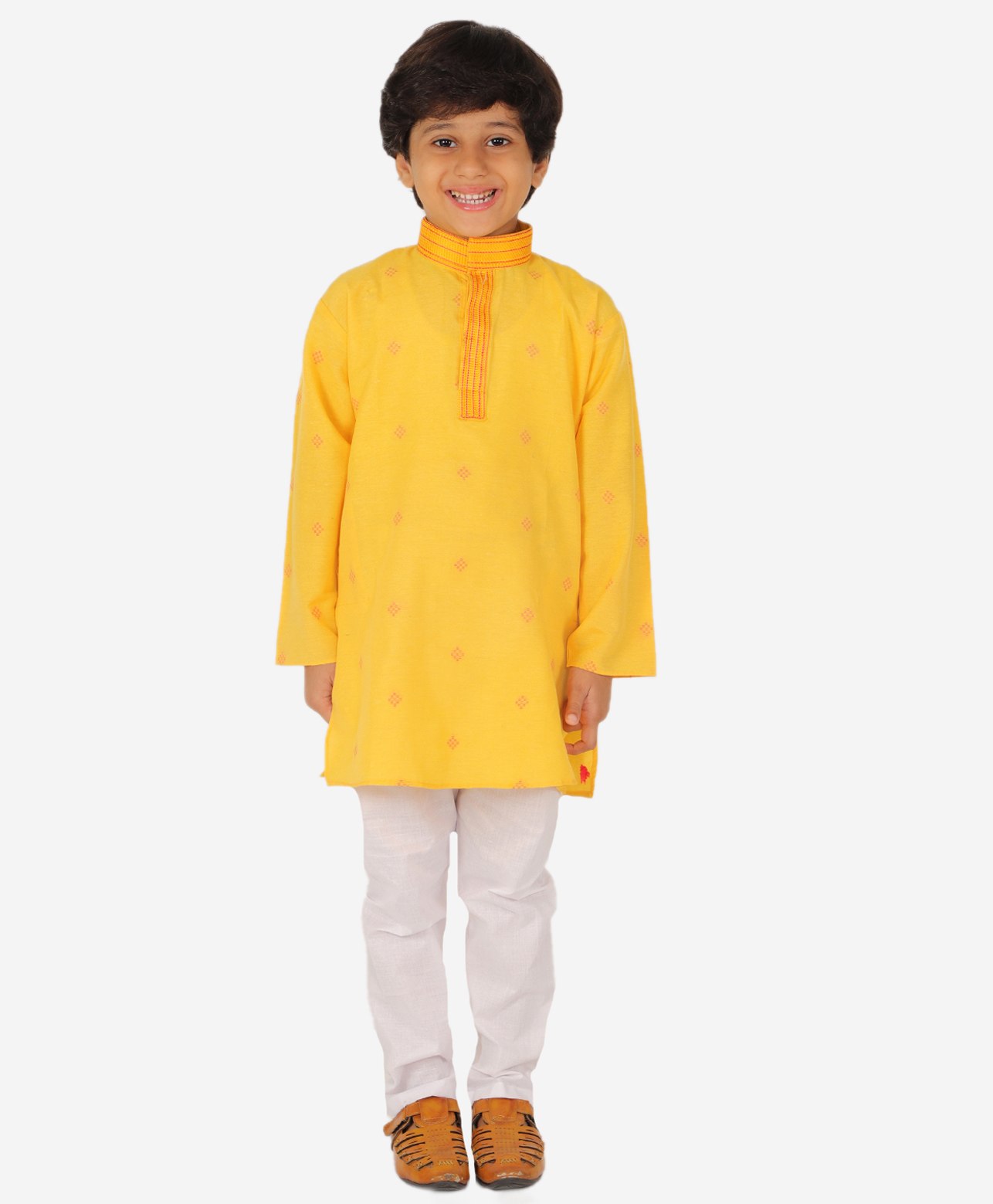 P-MARK Full Sleeves Motif Self Design Kurta With Pyjama - Yellow-picture-19