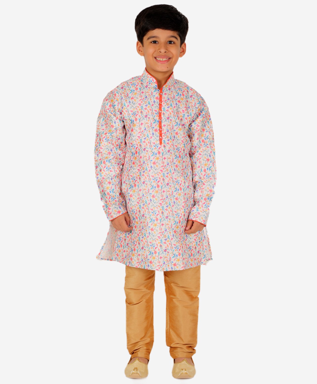 P-MARK Full Sleeves Floral All Over Printed Kurta & Solid Pajama Set - Cream-picture-25