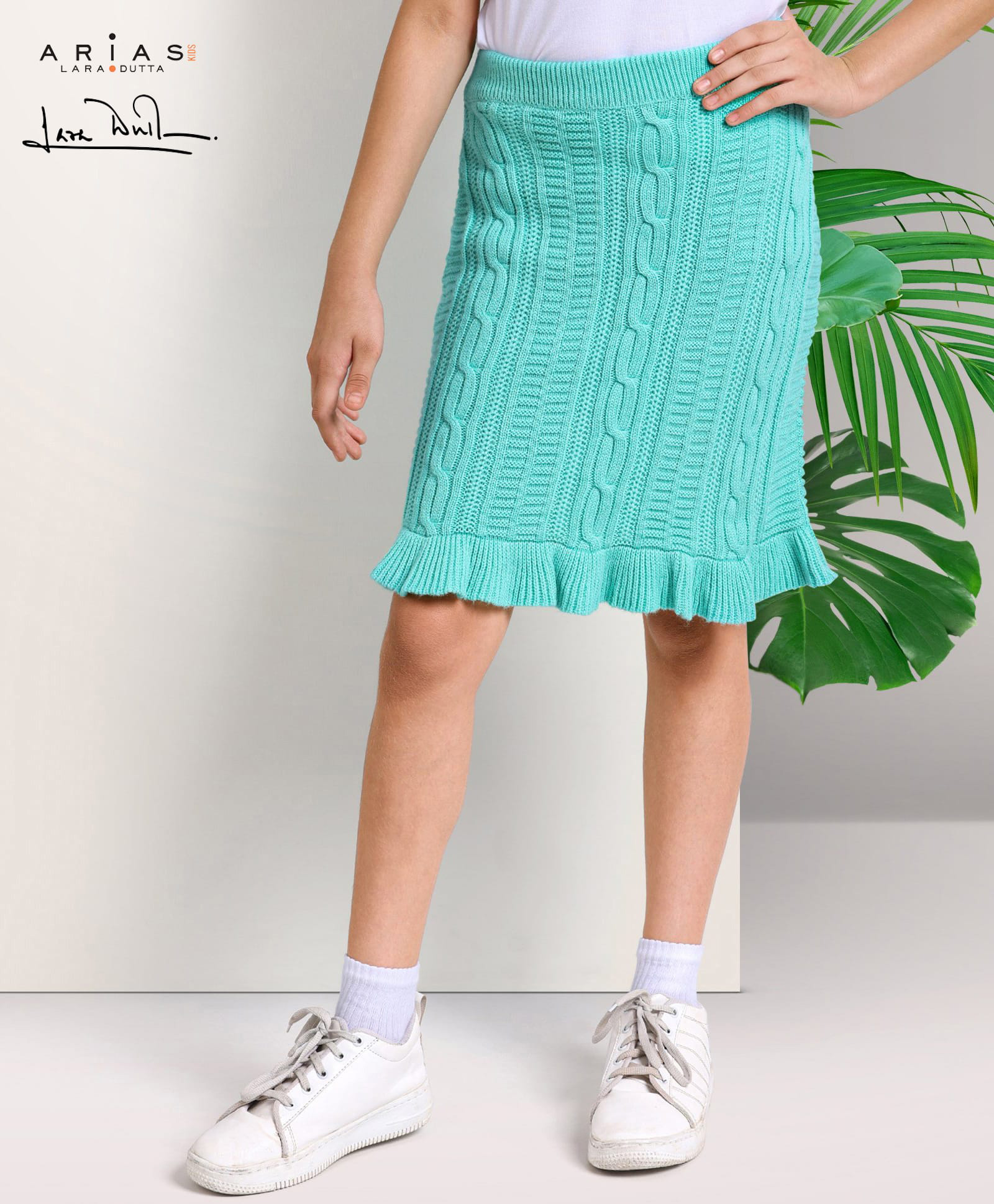 arias by lara dutta Arias Acrylic Knit Skirt with Cable Knit Designs - Teal-picture-15