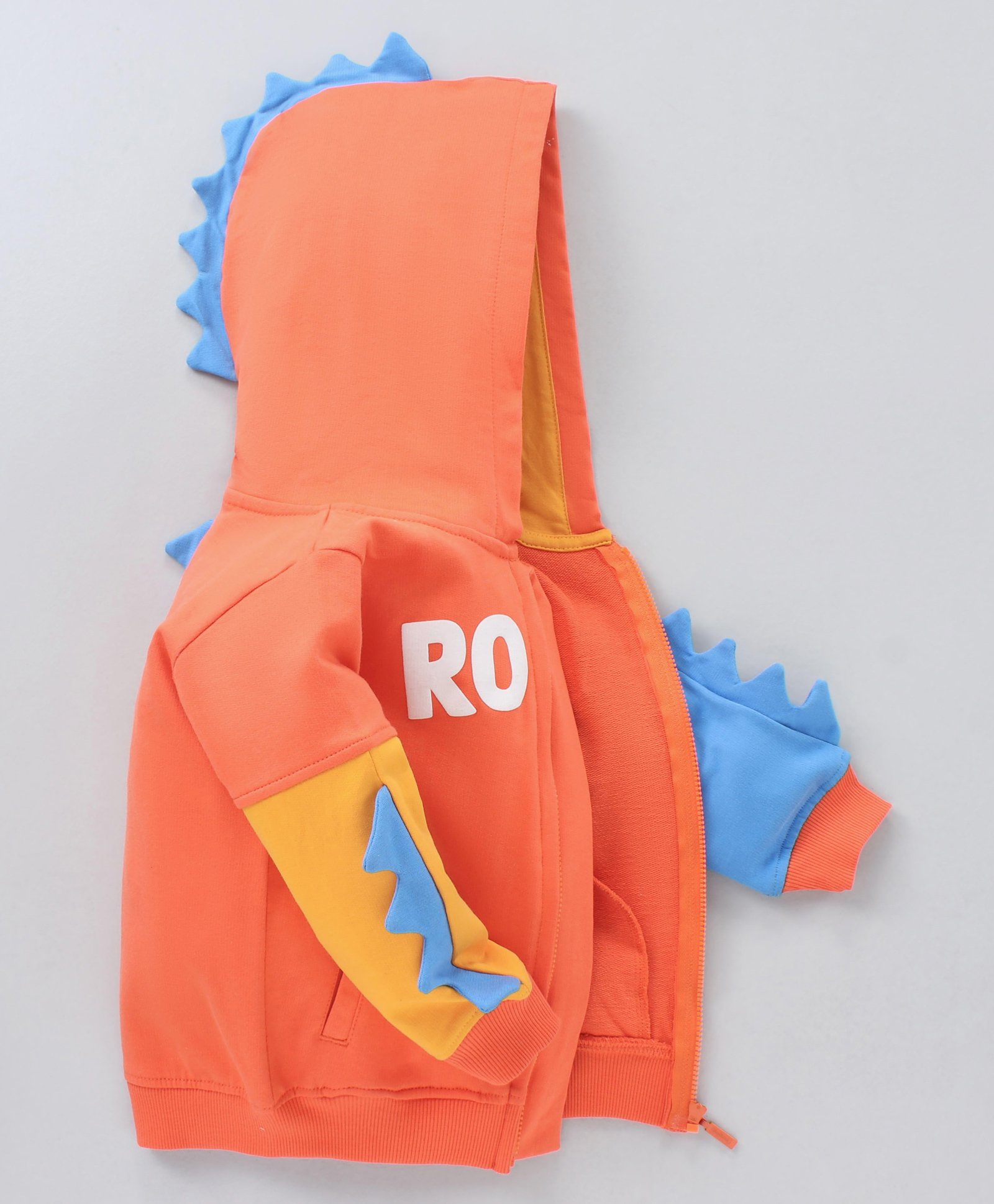 Babyhug Full Sleeves Winter Wear Dino Fin Hooded Sweatshirt - Orange-image-39