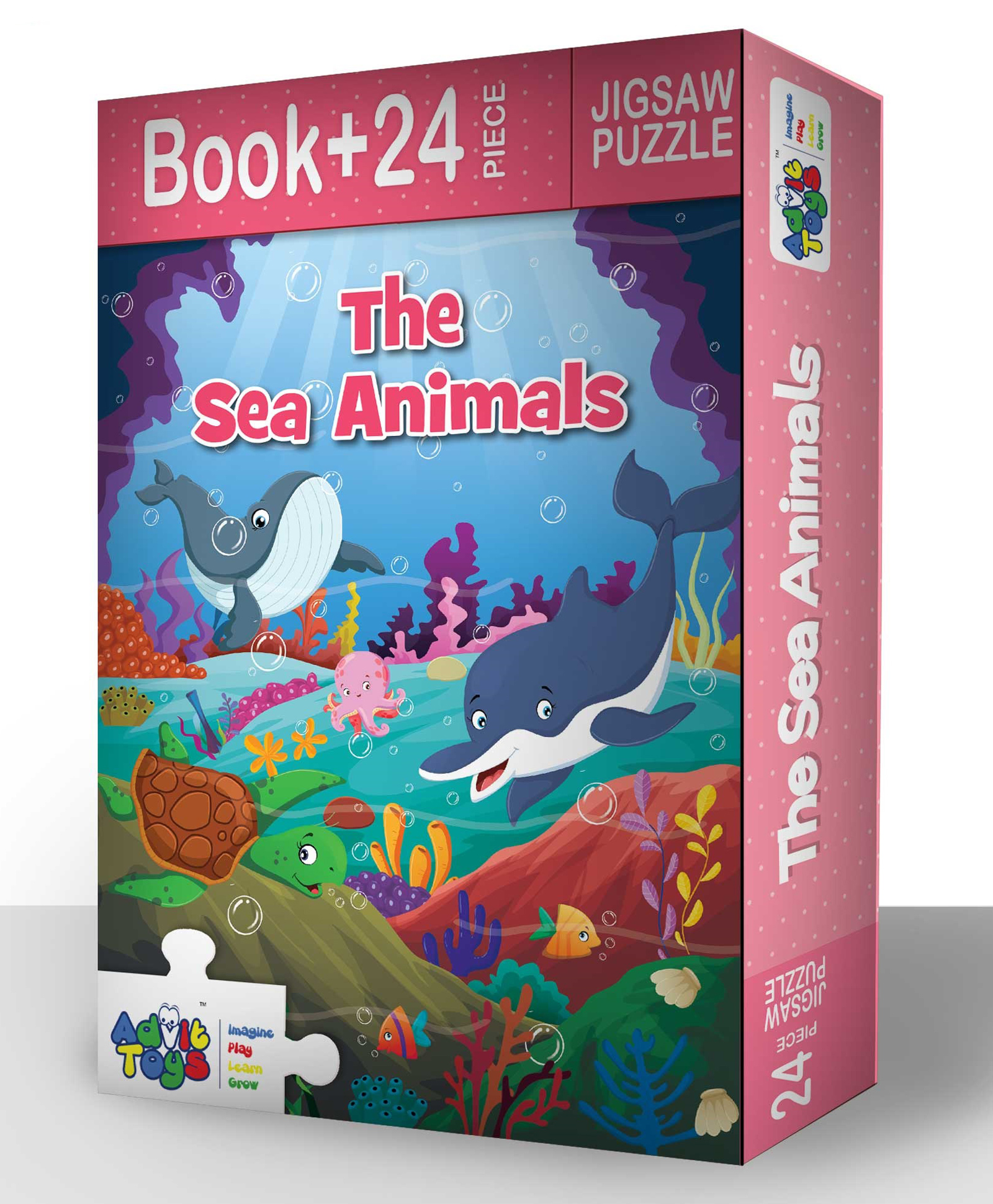 Advit Toys The Sea Animals  Jigsaw Puzzle Educational Fun Fact Book Inside Assorted Color - 24 Pieces-image-42