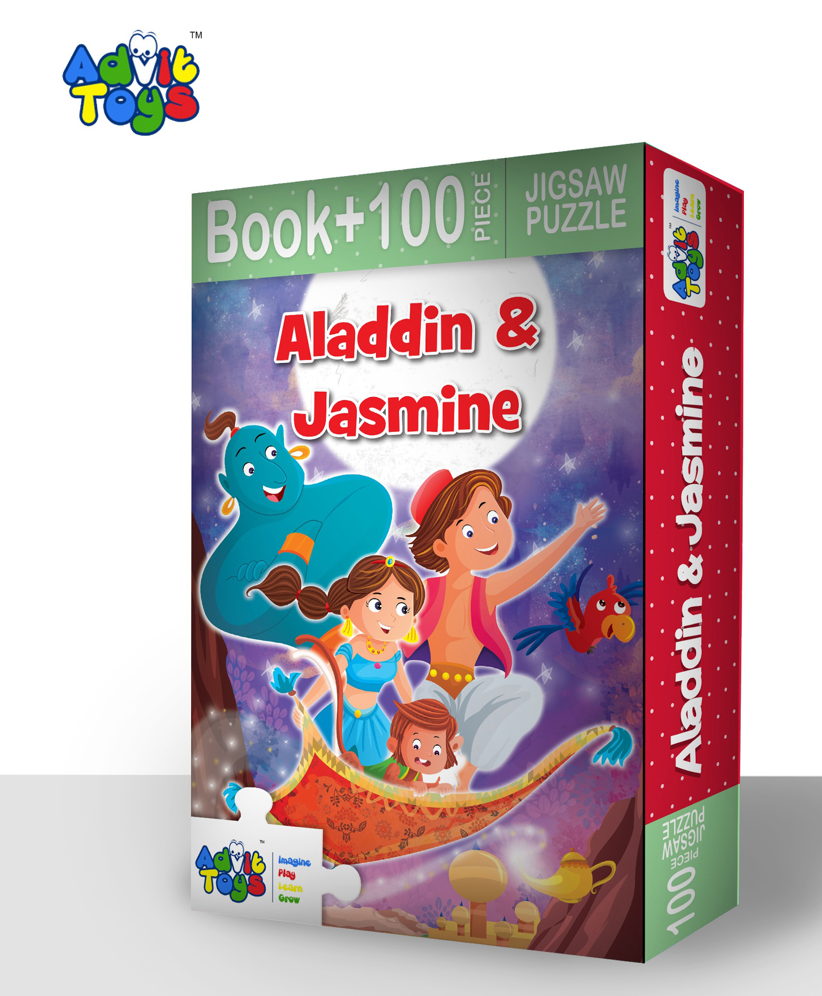 Advit Toys Aladdin & Jasmine Theme Jigsaw Puzzle 100 Piece & Educational Fun Fact Book Inside (Color May Vary)-image-45