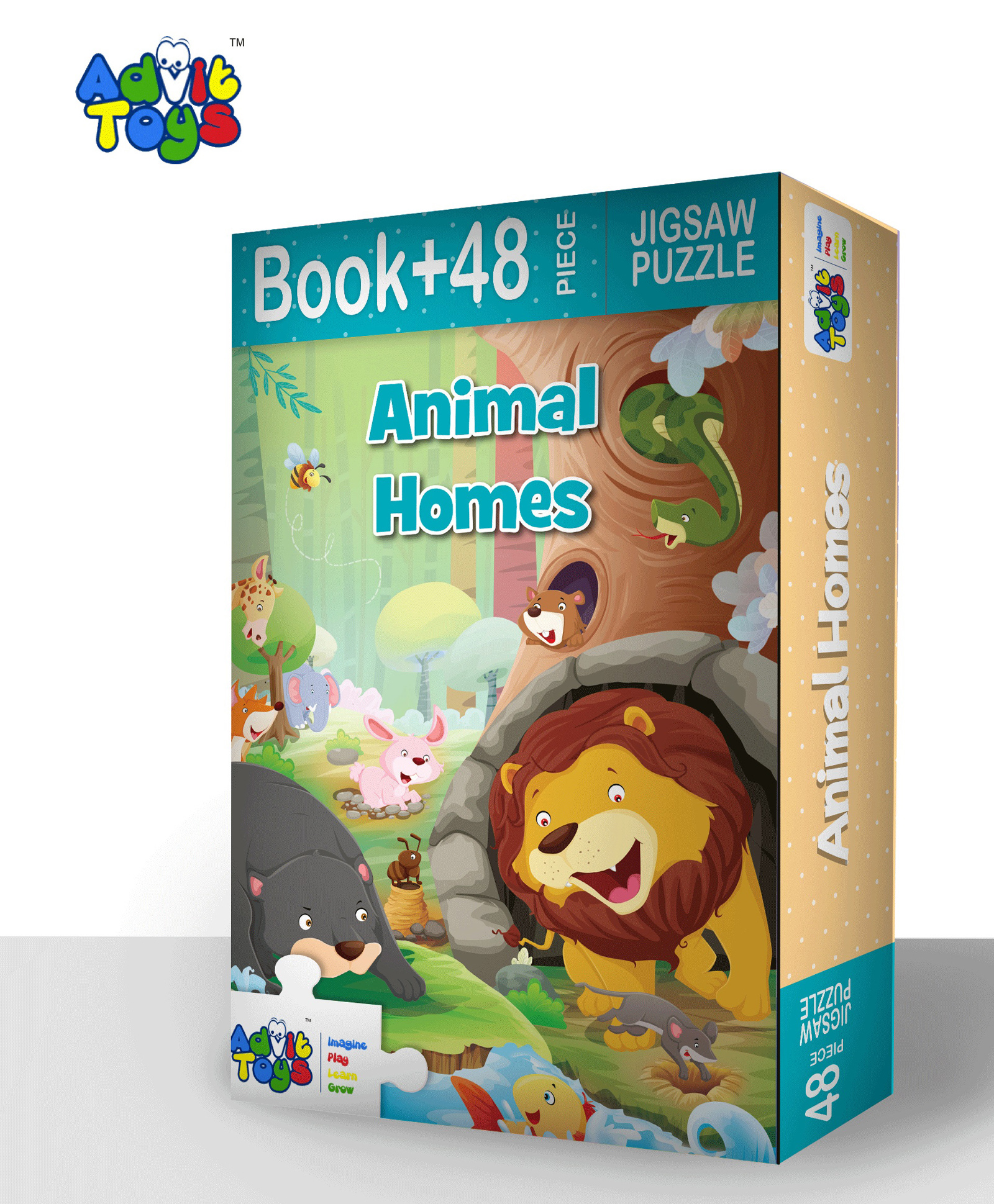 Advit Toys Animal Homes Theme Jigsaw Puzzle 48 Pieces & Educational Fun Fact Book Inside (Color May Vary)-image-35
