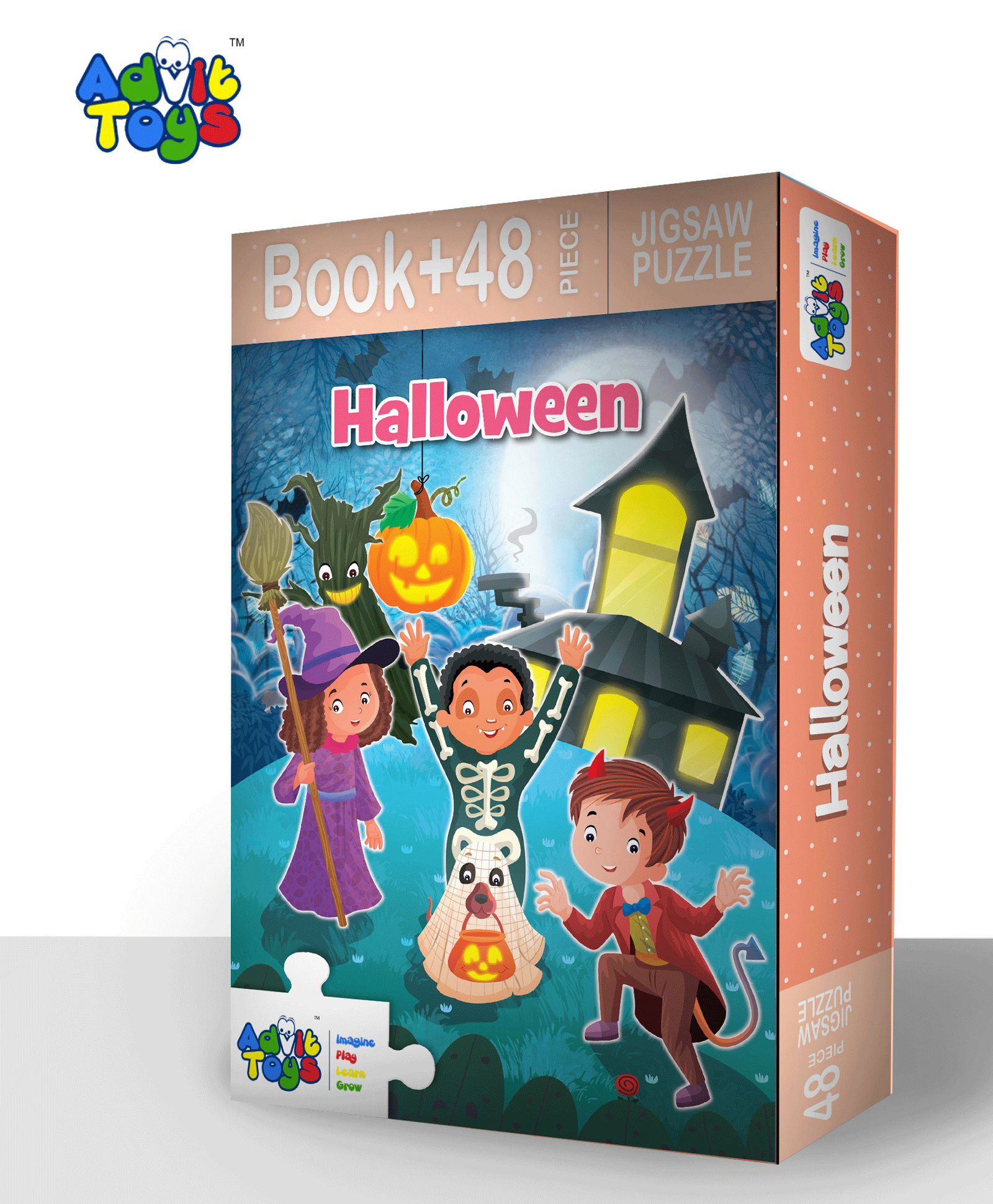 Advit Toys Halloween Jigsaw Puzzle Educational Fun Fact Book Inside - 48 Pieces (Color May Vary)-picture-36