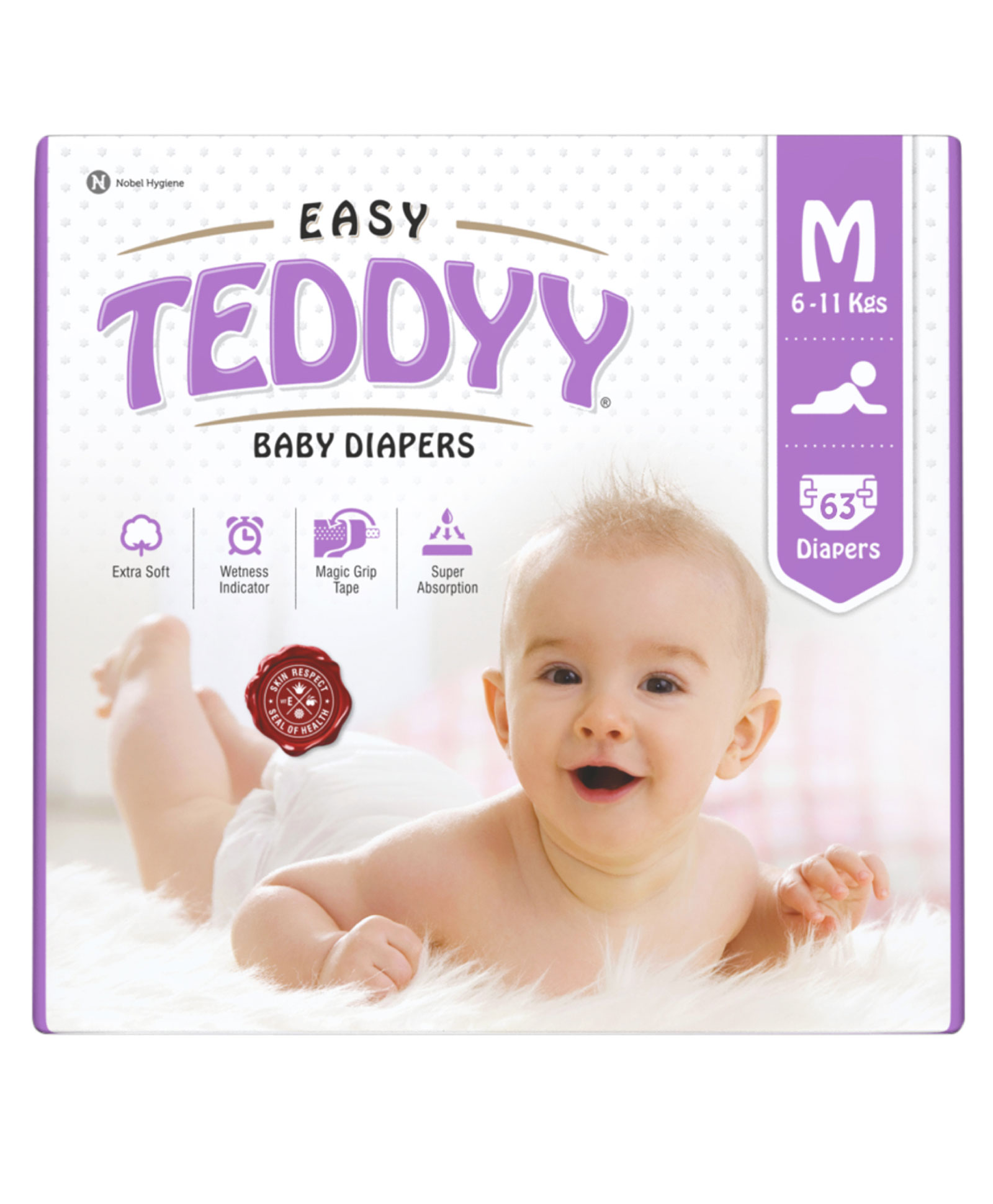Teddyy Baby Diapers Easy Taped Style Diaper Medium - 63 Pieces