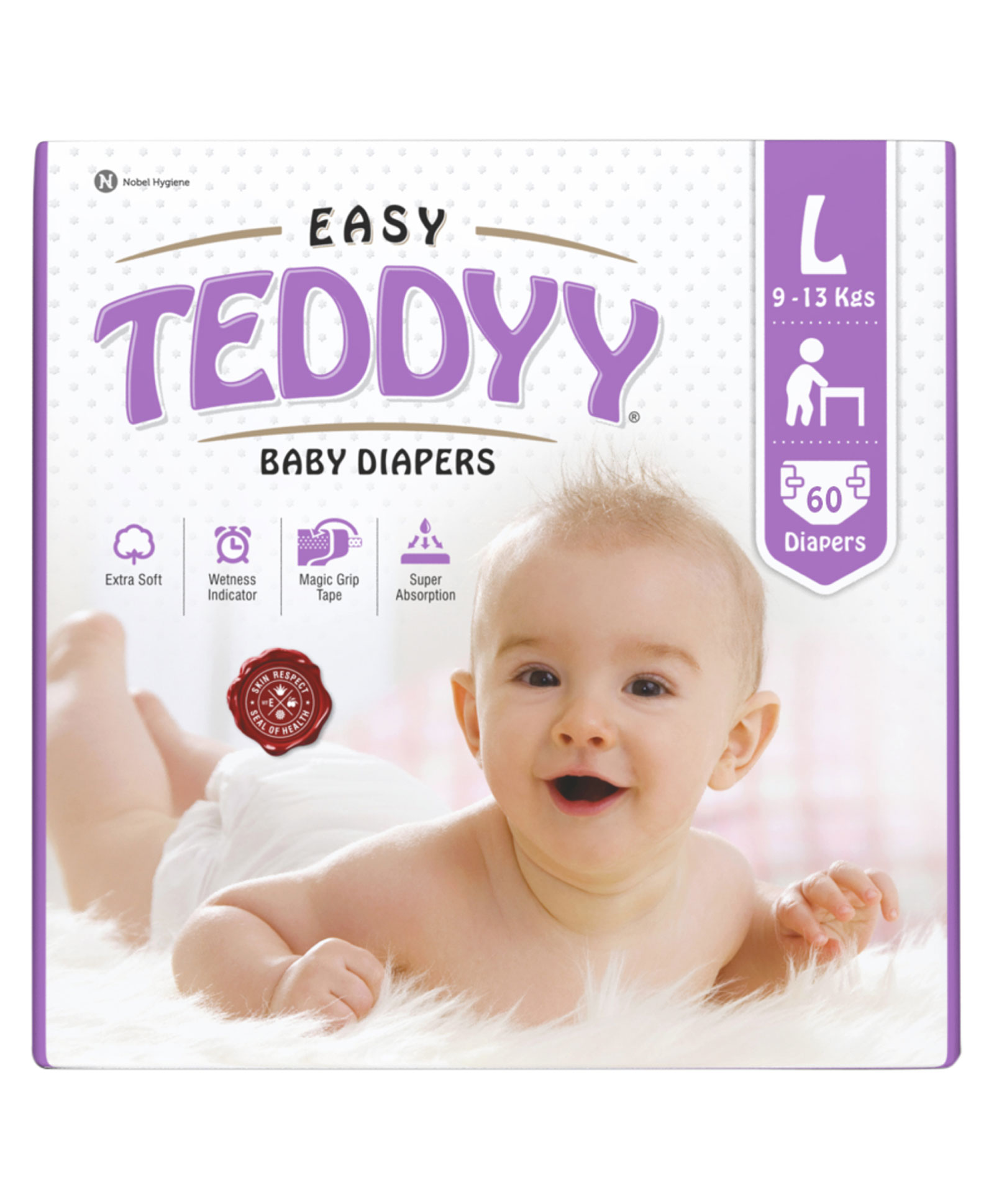 Teddyy Baby Diapers Easy Taped Style Diaper Large - 60 Pieces