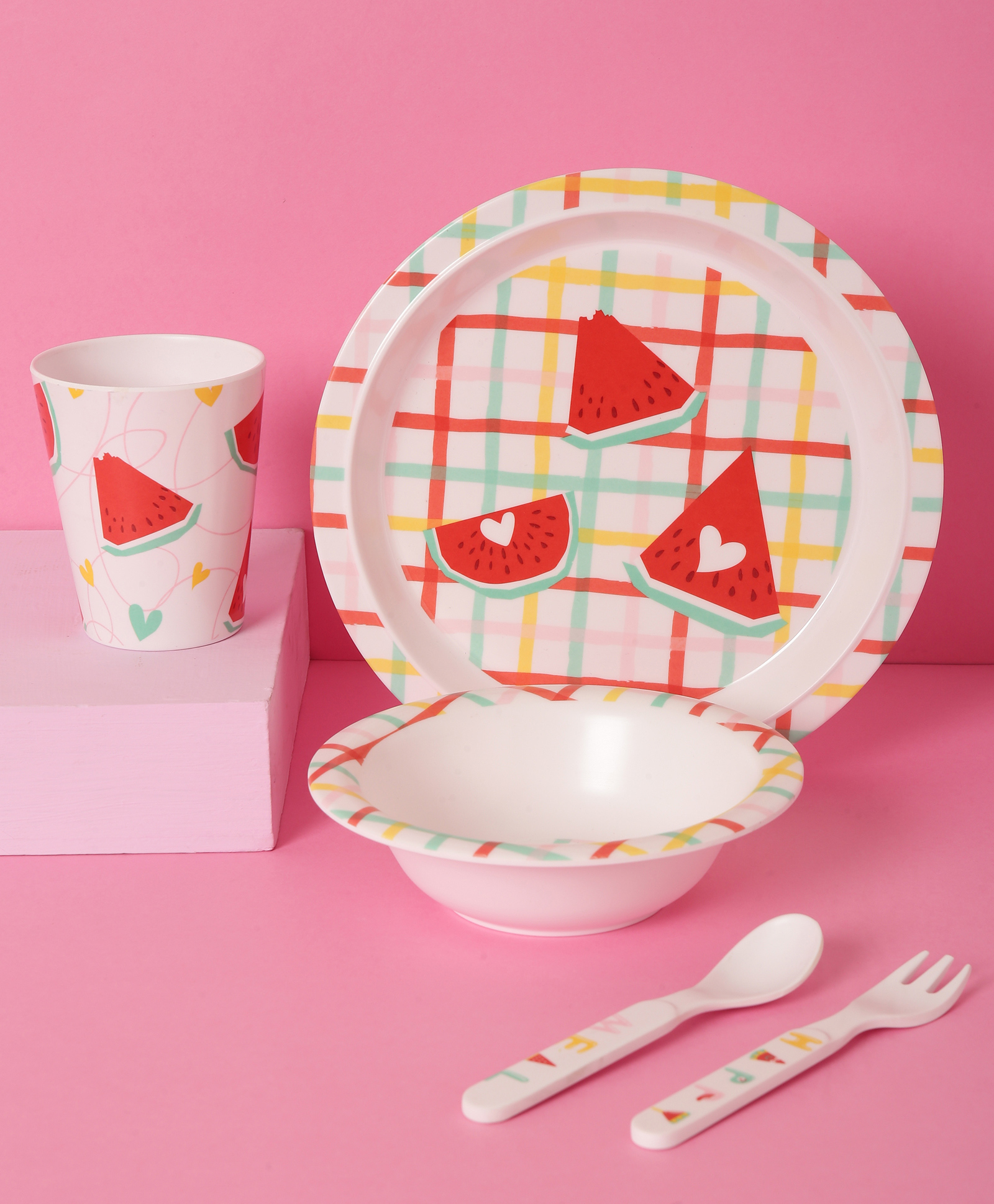 Mi Arcus Watermelon Melamine Dinnerware Set ( Pack of 5) - Red-image-4