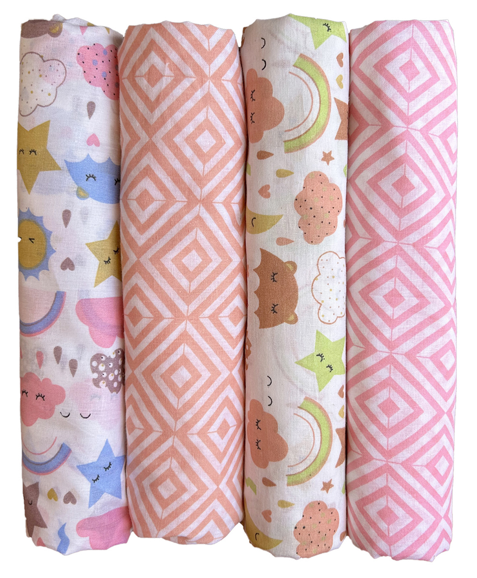 Trance Home Linen Super Soft Cotton Malmal Swaddle Wrap Pack of 4 - Multicolour