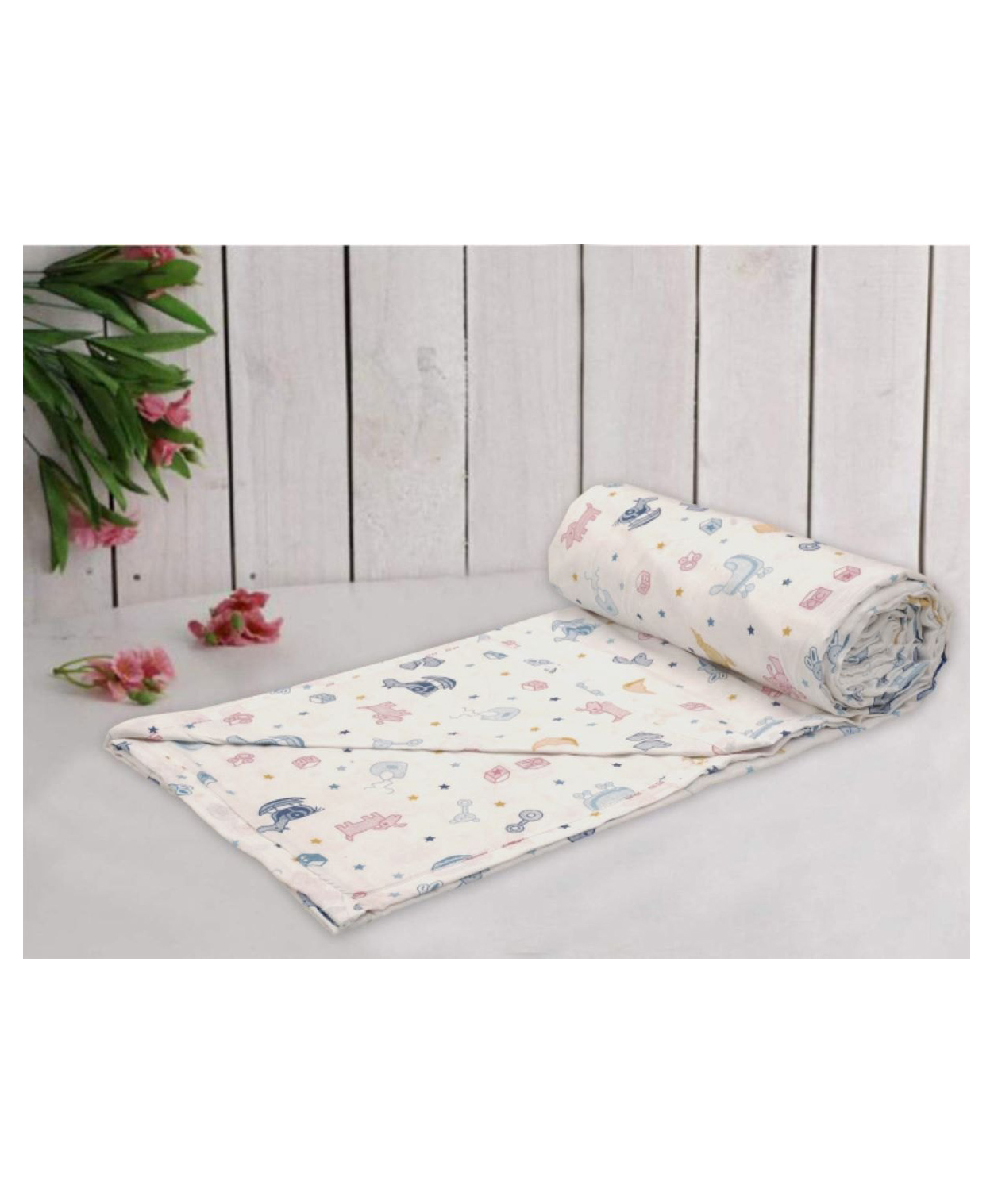 Trance Home Linen Pure Malmal Cotton Multipurpose Baby Blanket or Baby Dohar - Multicolour-picture-22