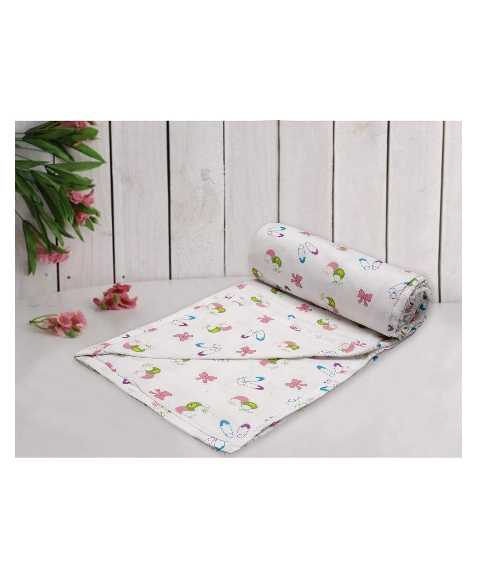 Trance Home Linen Pure Malmal Cotton Multipurpose Baby Blanket or Baby Dohar - Multicolour-picture-38