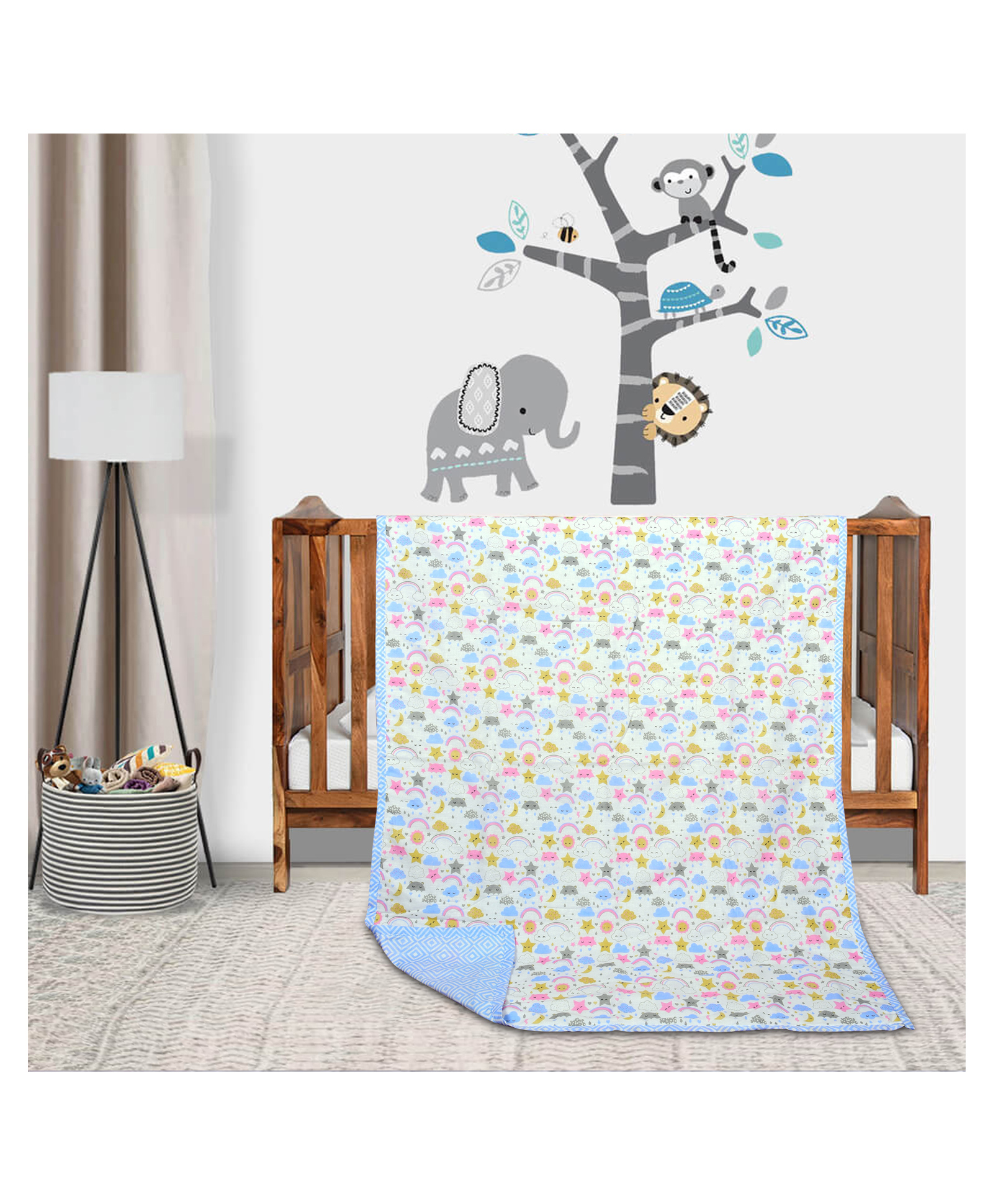 Trance Home Linen Pure Malmal Cotton Multipurpose Baby Blanket or Baby Dohar - Multicolour-picture-37