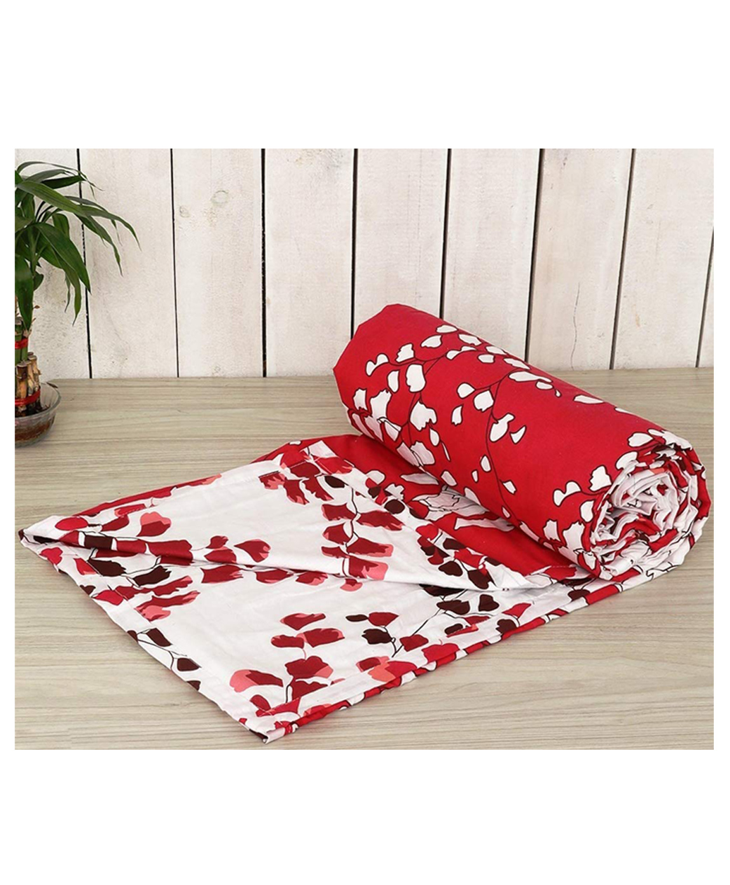 Trance Home Linen Pure Cotton Reversible Dohar Single Bed Size AC Blanket - Red White-picture-21