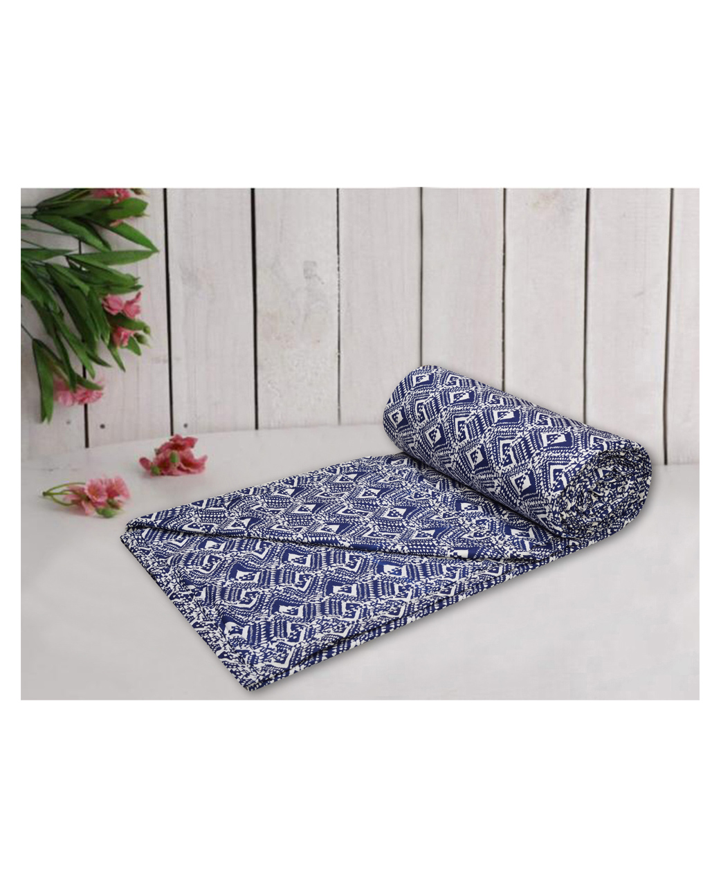 Trance Home Linen Pure Cotton Reversible Dohar Single Bed Size AC Blanket - Navy Blue Abstract-picture-10