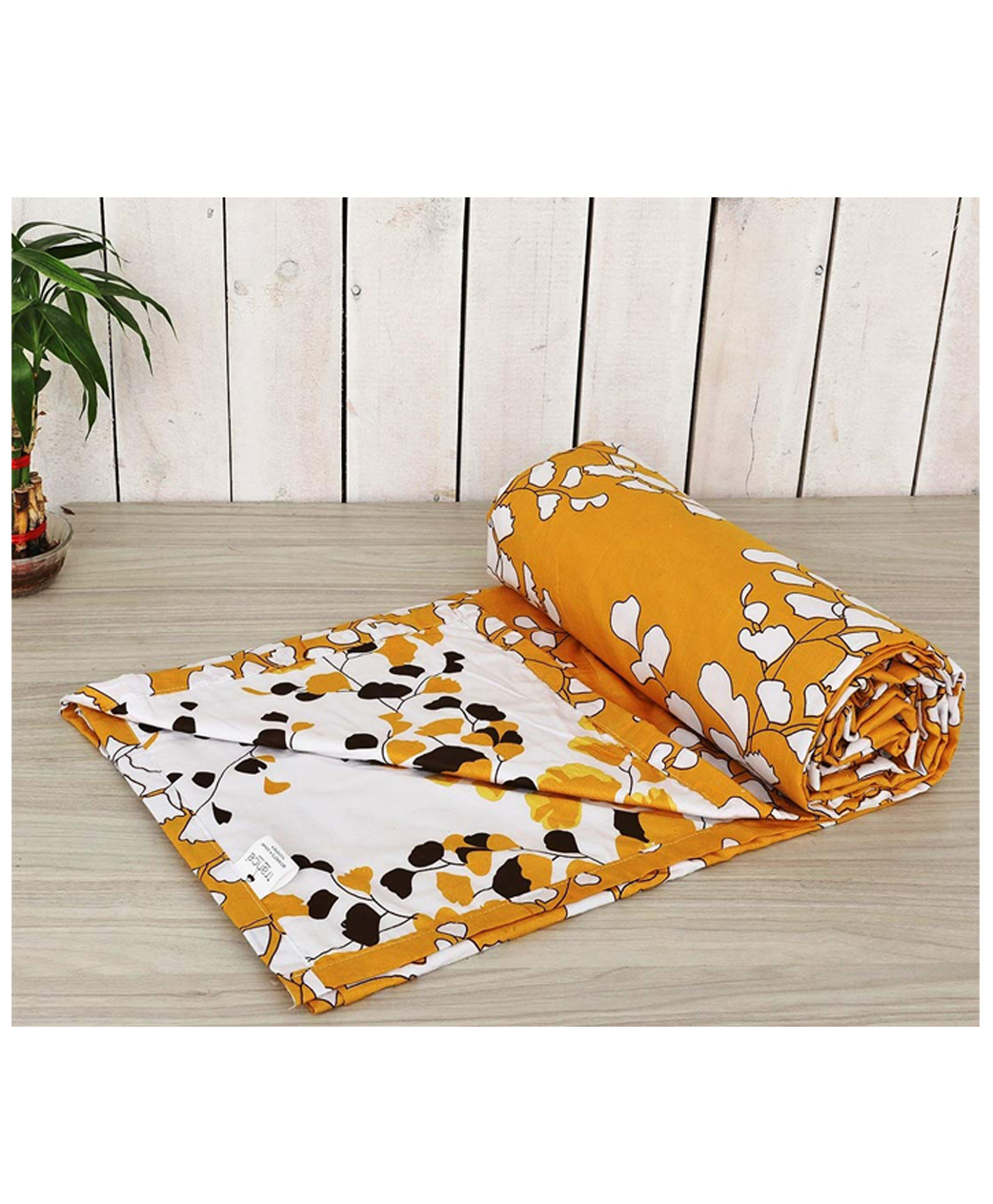 Trance Home Linen Pure Cotton Reversible Dohar Single Bed Size AC Blanket - Mustard White-picture-45