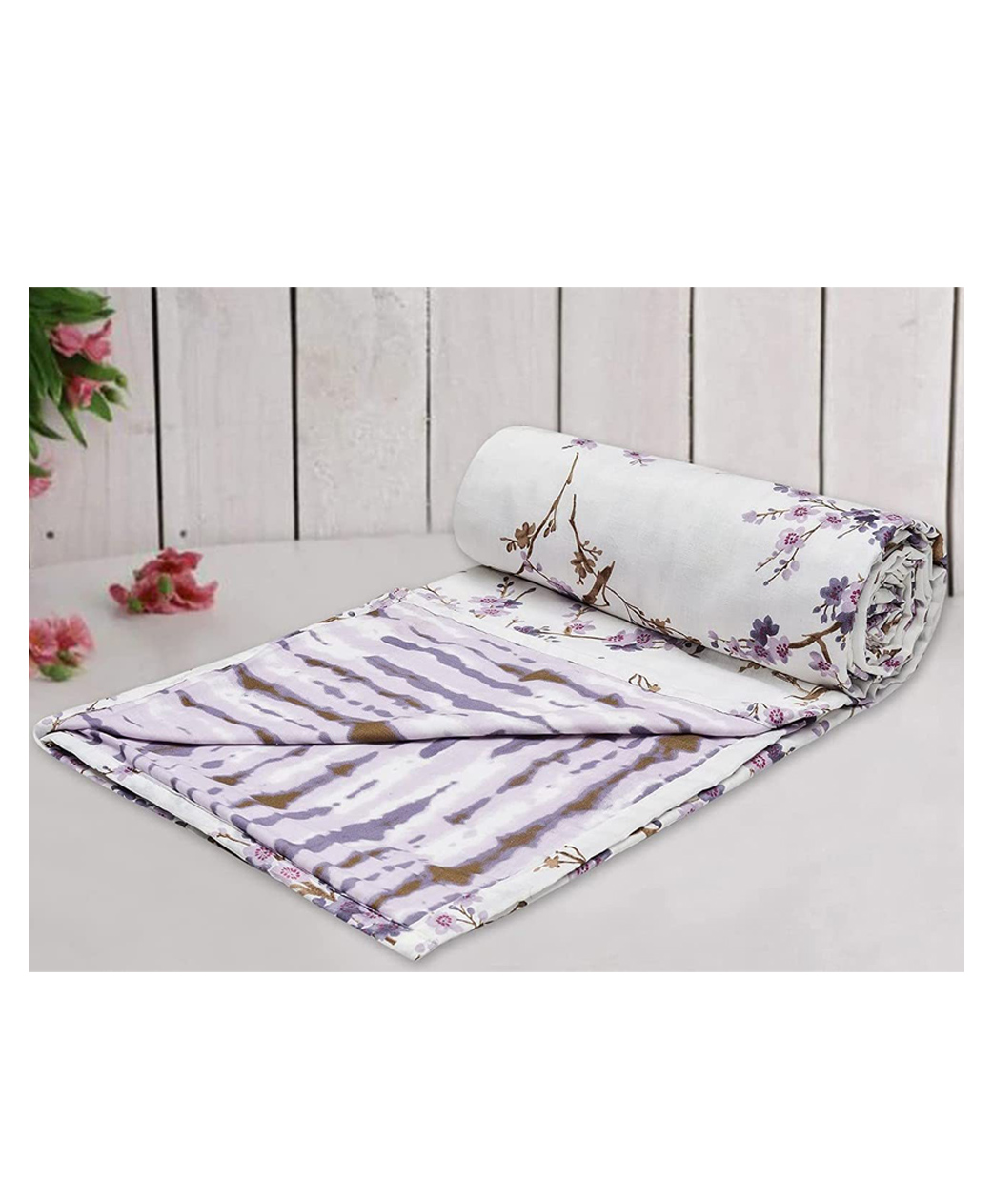 Trance Home Linen Pure Cotton Reversible Dohar Single Bed Size AC Blanket - Akira Lavender-picture-22