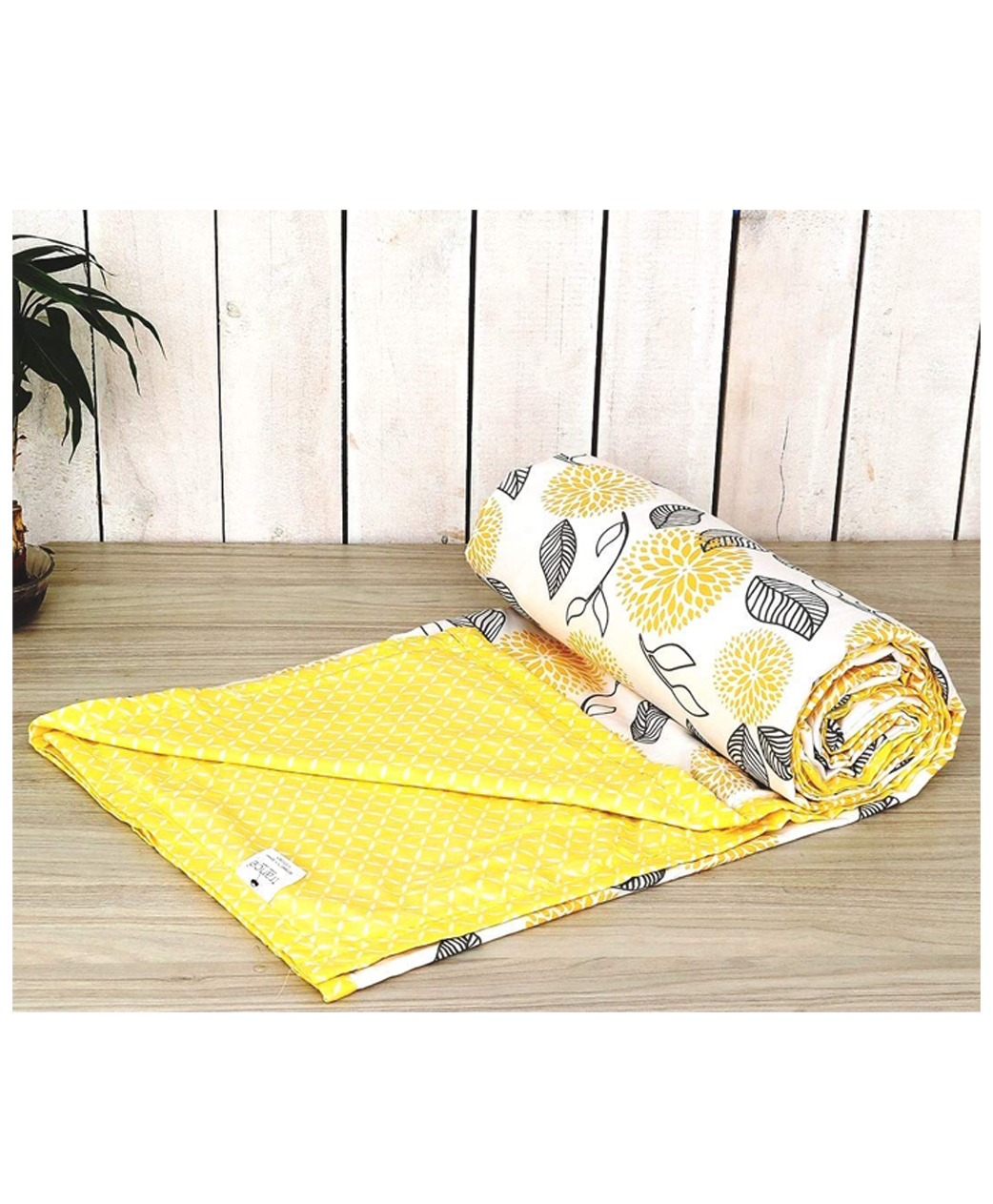 Trance Home Linen Pure Cotton Reversible Dohar Single Bed Size AC Blanket - Yellow White Abstract-picture-45
