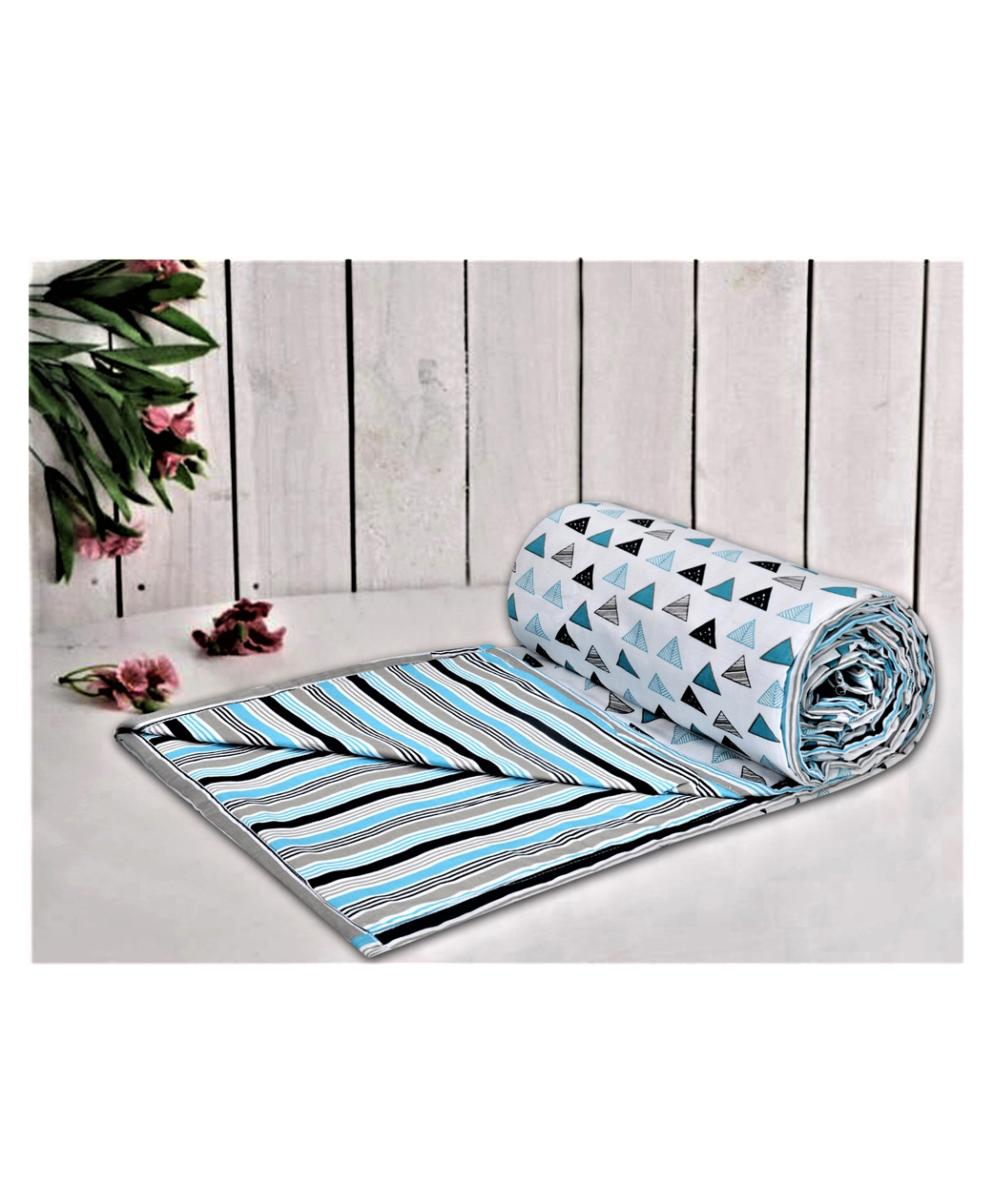 Trance Home Linen Pure Cotton Reversible Dohar Single Bed Size AC Blanket - Blue Black-picture-32