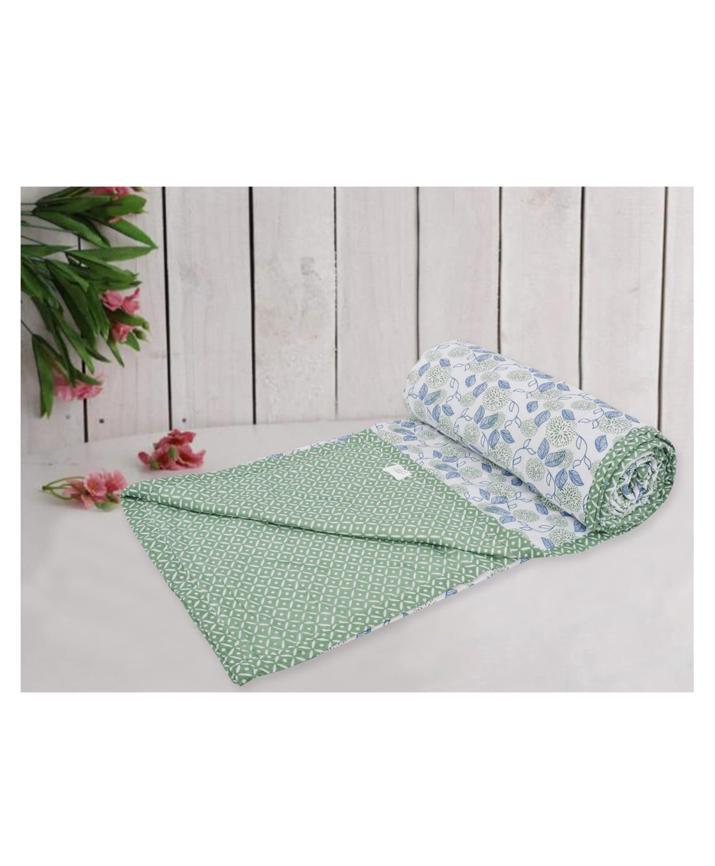 Trance Home Linen Pure Cotton Reversible Dohar Single Bed Size AC Blanket - Spring Green-image-22