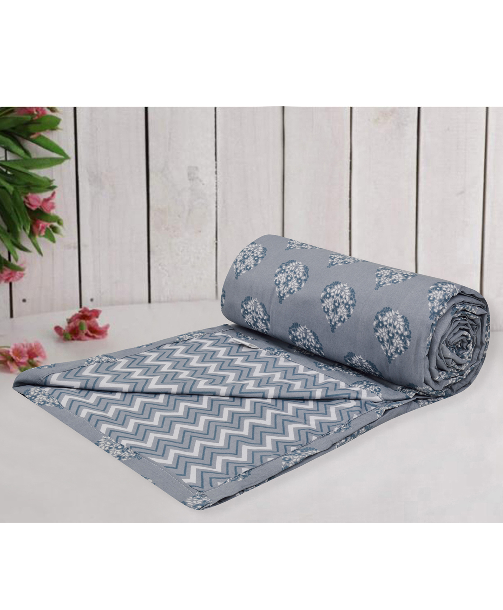 Trance Home Linen Pure Cotton Reversible Dohar Single Bed Size AC Blanket - Aurora Grey-picture-24