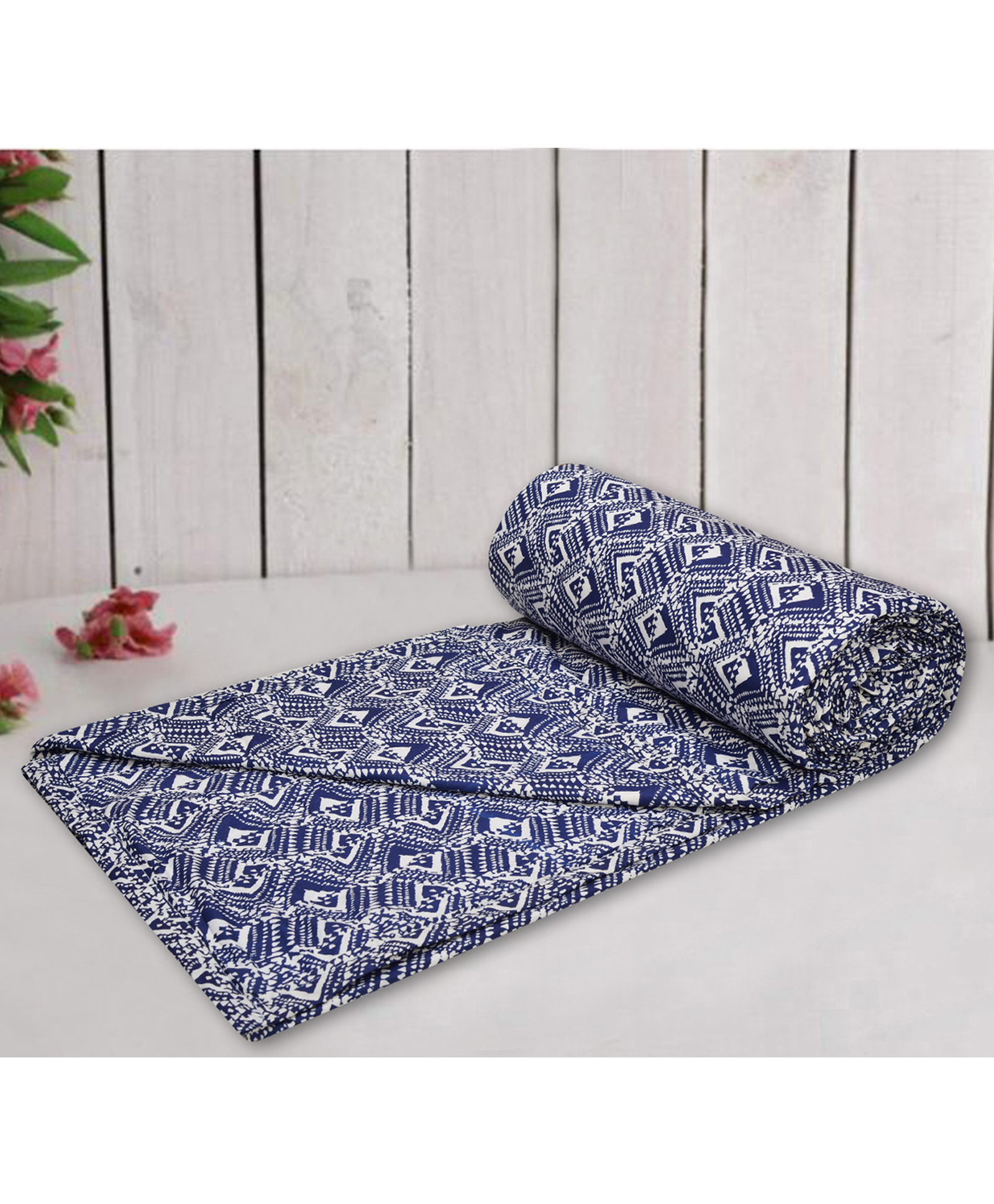 Trance Home Linen Pure Cotton Reversible Dohar Double Bed Size AC Blanket Soft Light Weight Bed Blanket - Navy Blue Abstract-picture-25