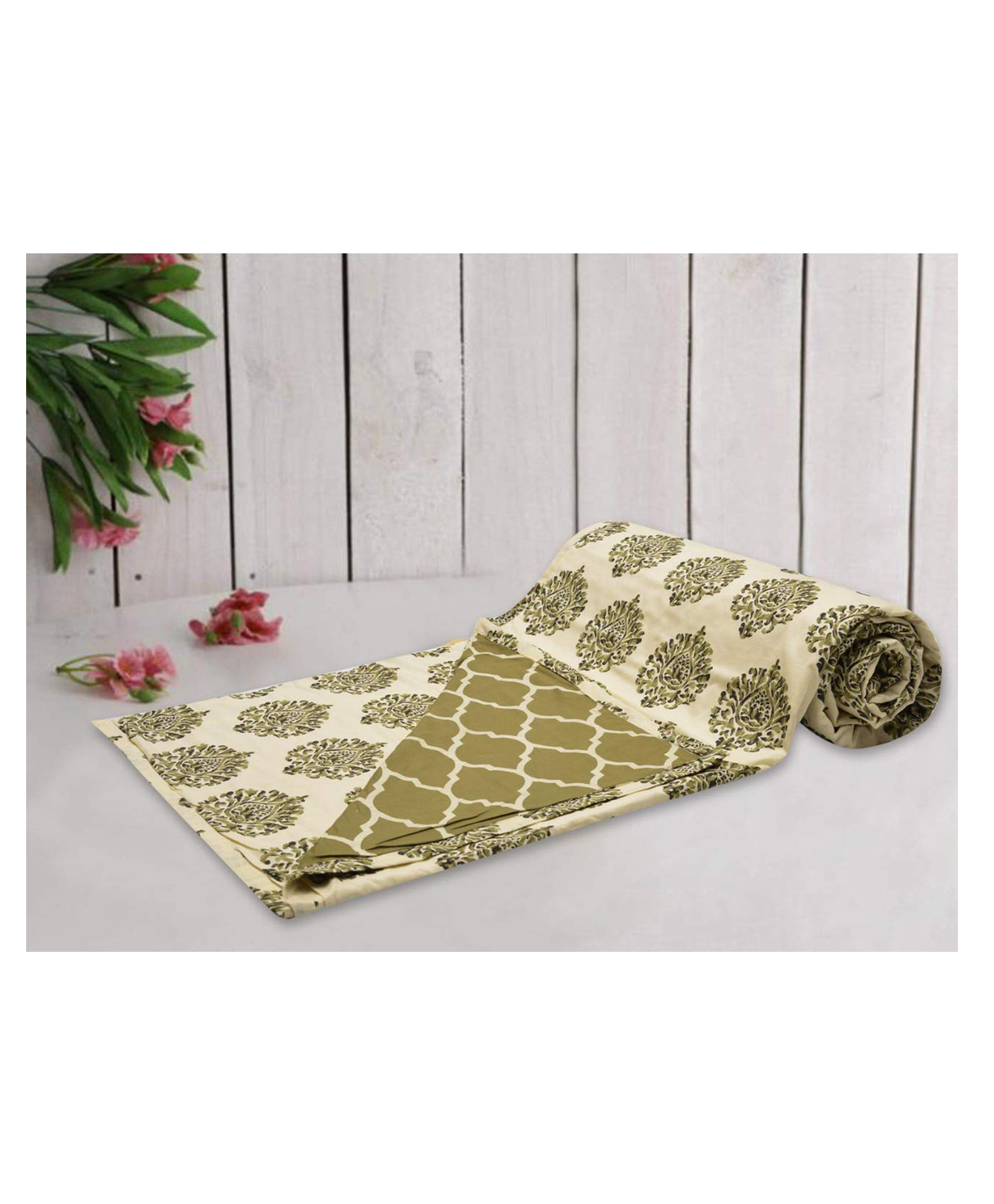 Trance Home Linen Pure Cotton Reversible Dohar Double Bed Size AC Blanket Soft Light Weight Bed Blanket - Forest Green-picture-46