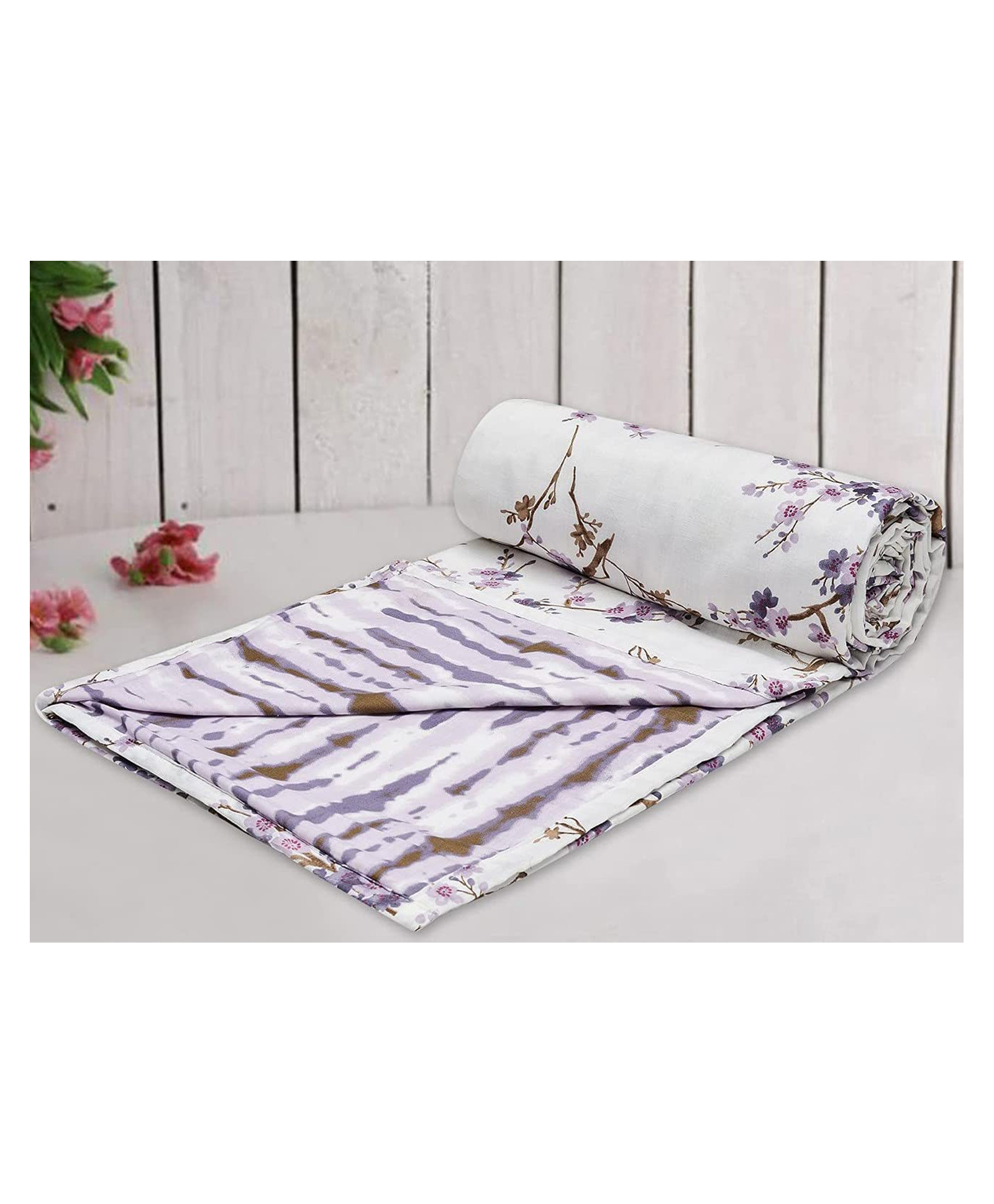 Trance Home Linen Pure Cotton Reversible Dohar Double Bed Size AC Blanket Soft Light Weight Bed Blanket - Akira Lavender-image-43