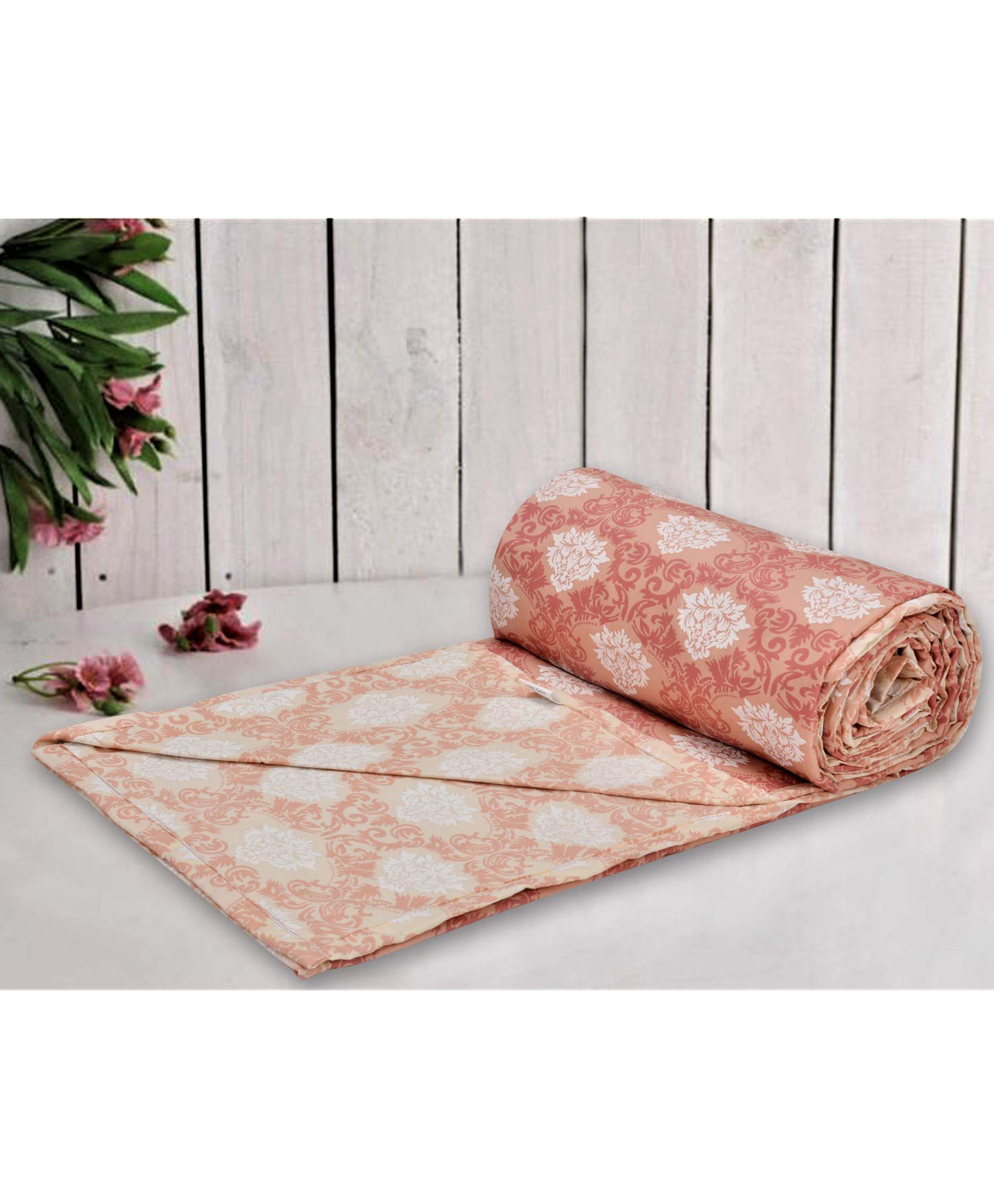 Trance Home Linen Pure Cotton Reversible Dohar Double Bed Size AC Blanket Soft Light Weight Bed Blanket - Royal Peach Cream-picture-20